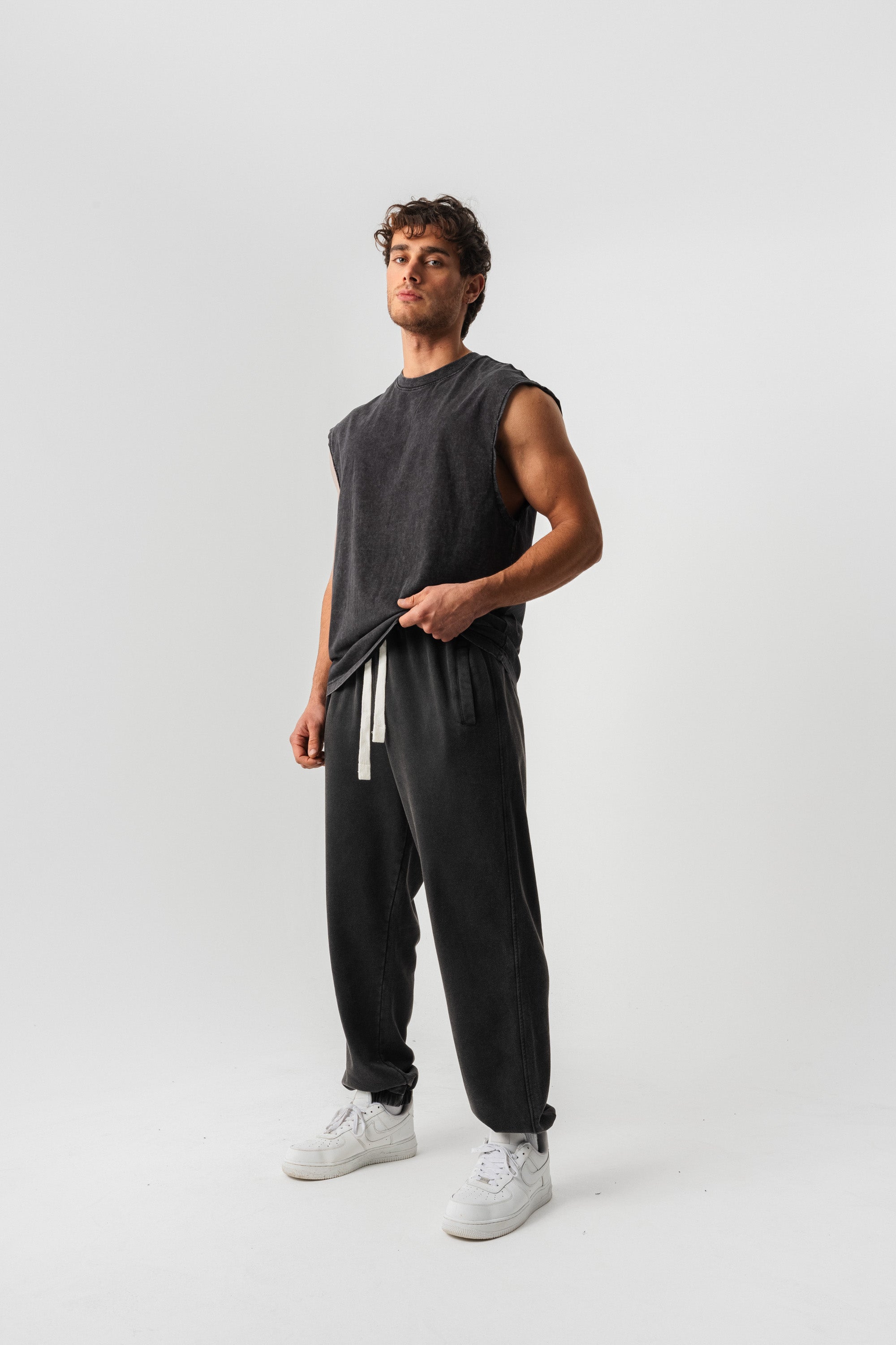 BORZ Yıkamalı Paçası Lastikli Eşofman Altı - Siyah-6