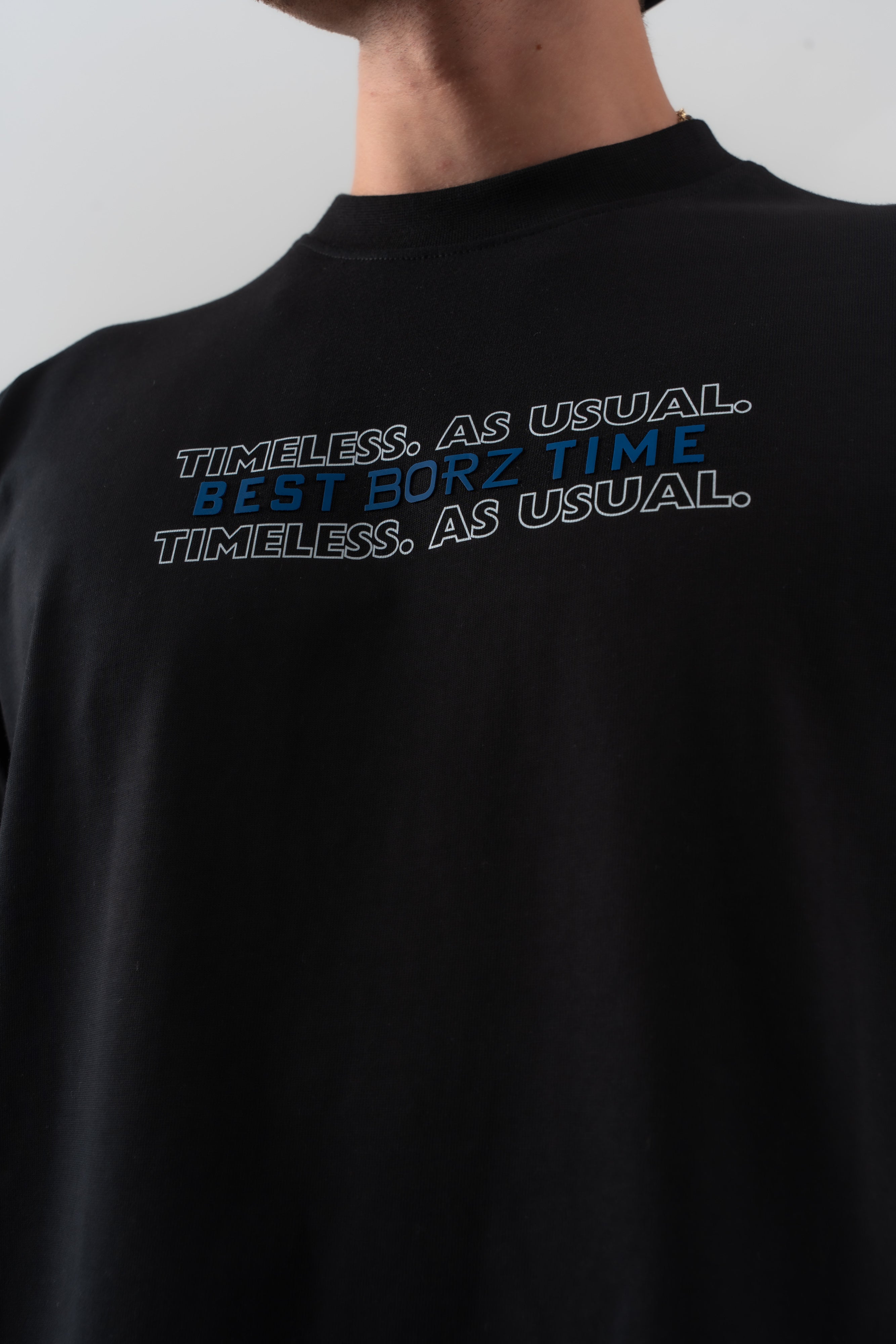 "Best Borz Time" Yazı Detaylı Oversize Kalıp T-shirt - Siyah-5