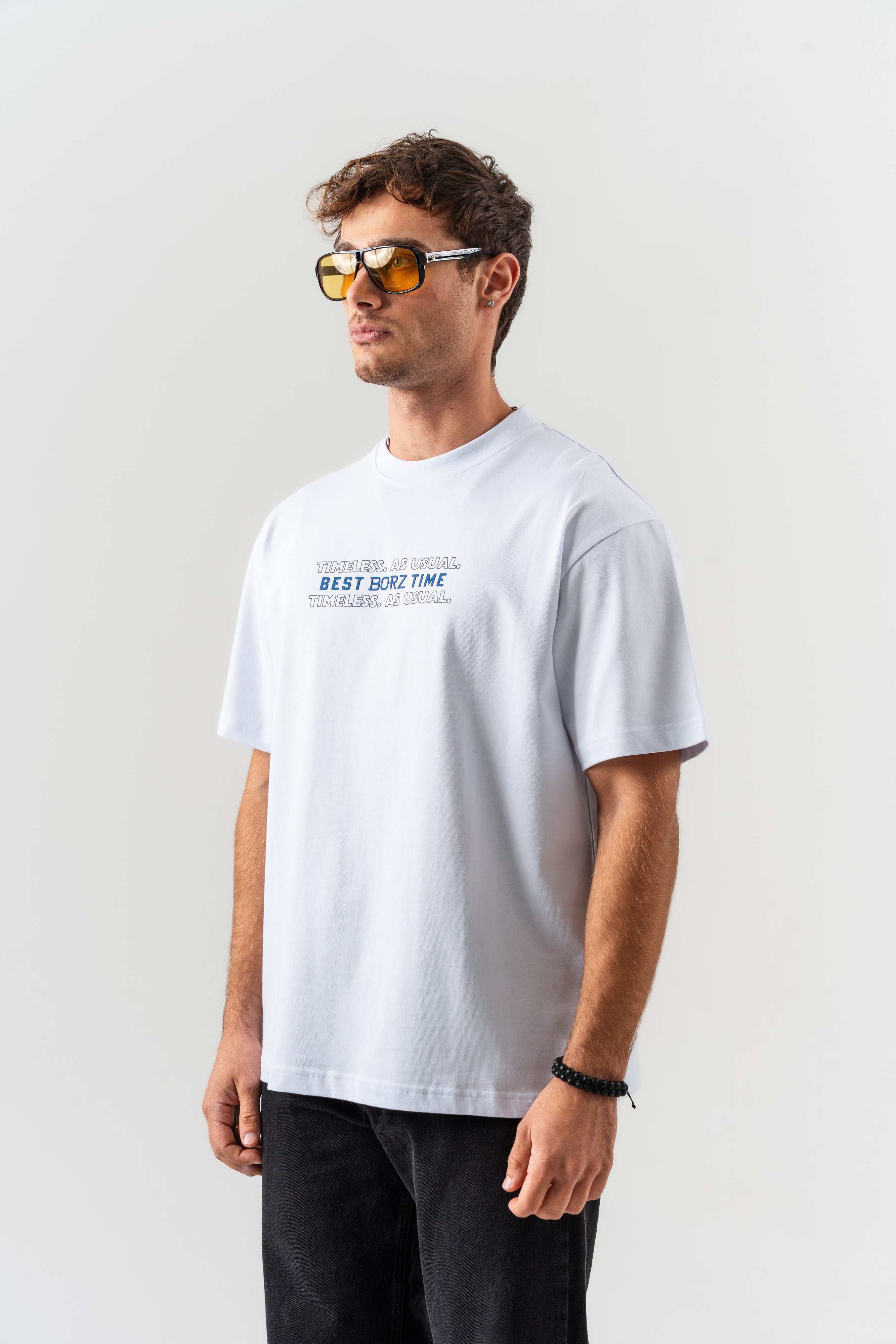 "Best Borz Time" Yazı Detaylı Oversize Kalıp T-shirt - Beyaz-2