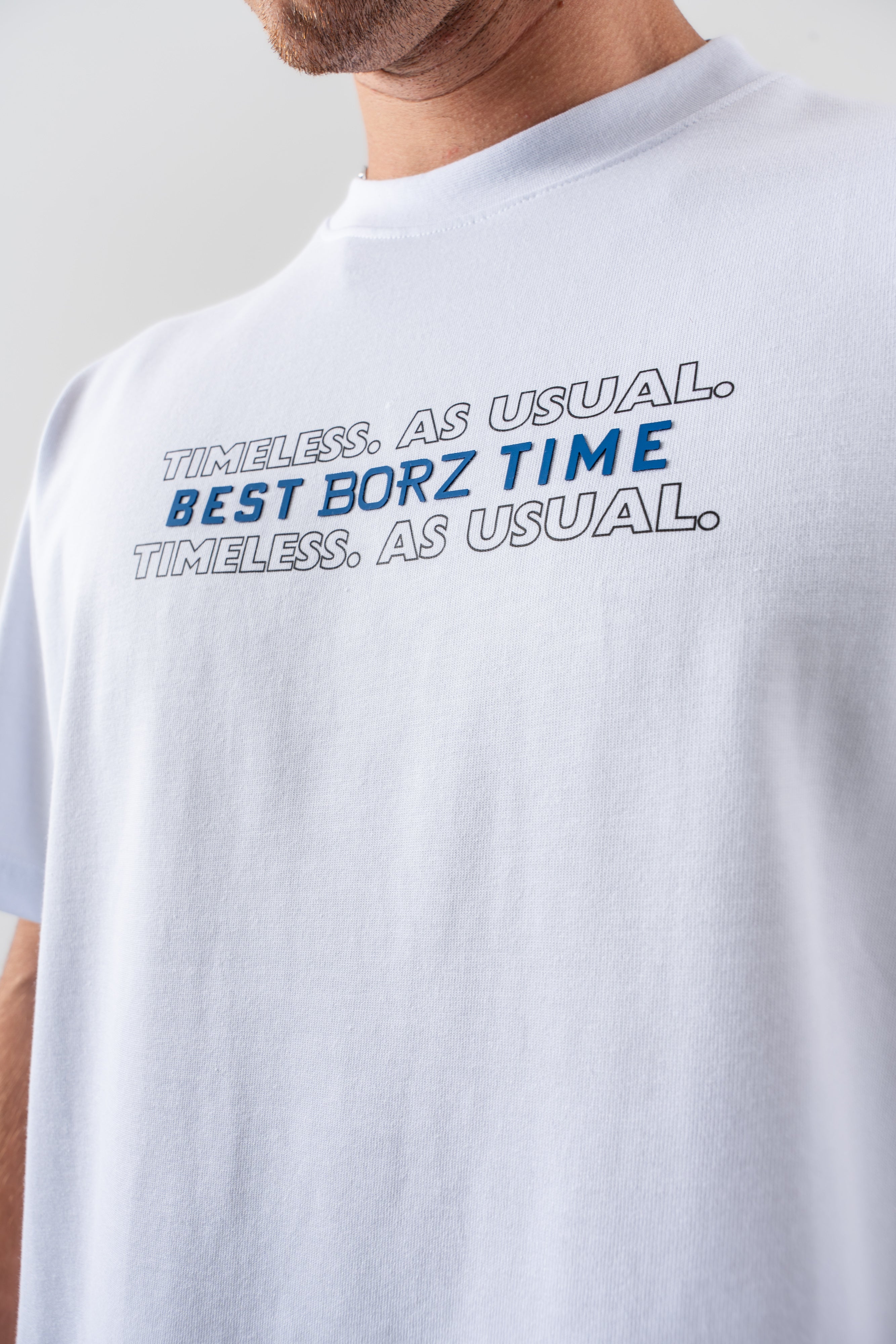 "Best Borz Time" Yazı Detaylı Oversize Kalıp T-shirt - Beyaz-5