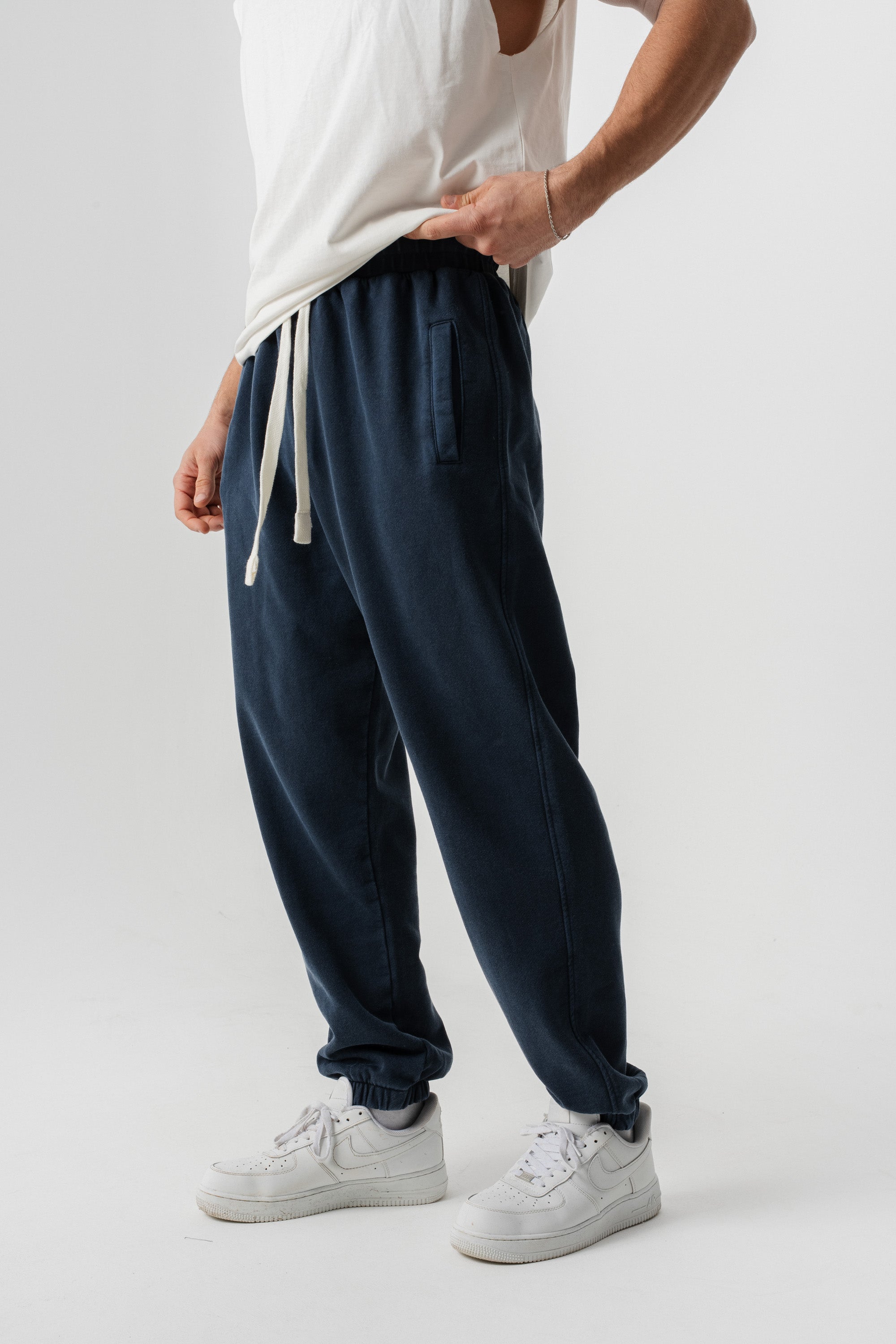 BORZ Yıkamalı Paçası Lastikli Eşofman Altı - Lacivert