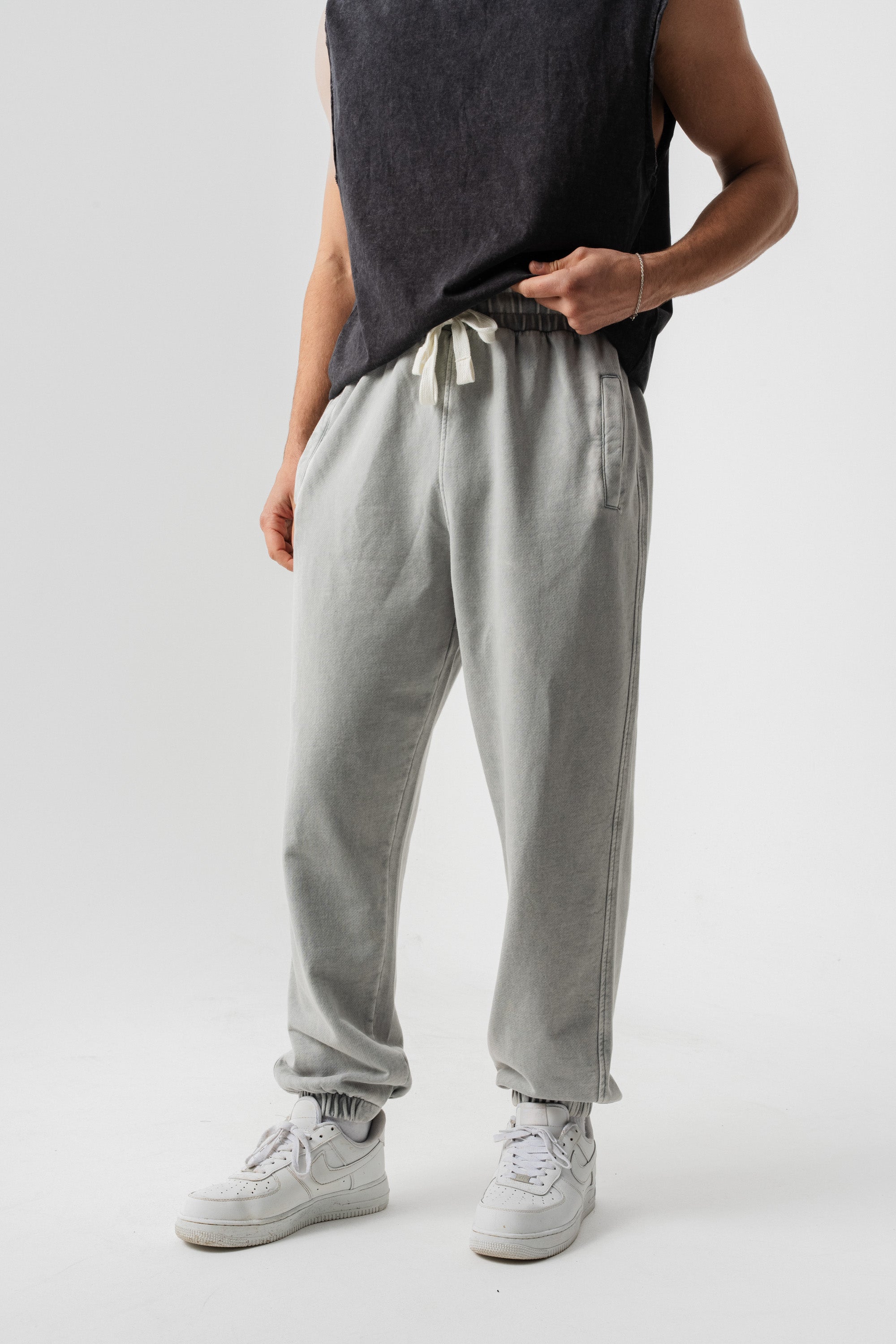 BORZ Yıkamalı Paçası Lastikli Eşofman Altı - Gri-2