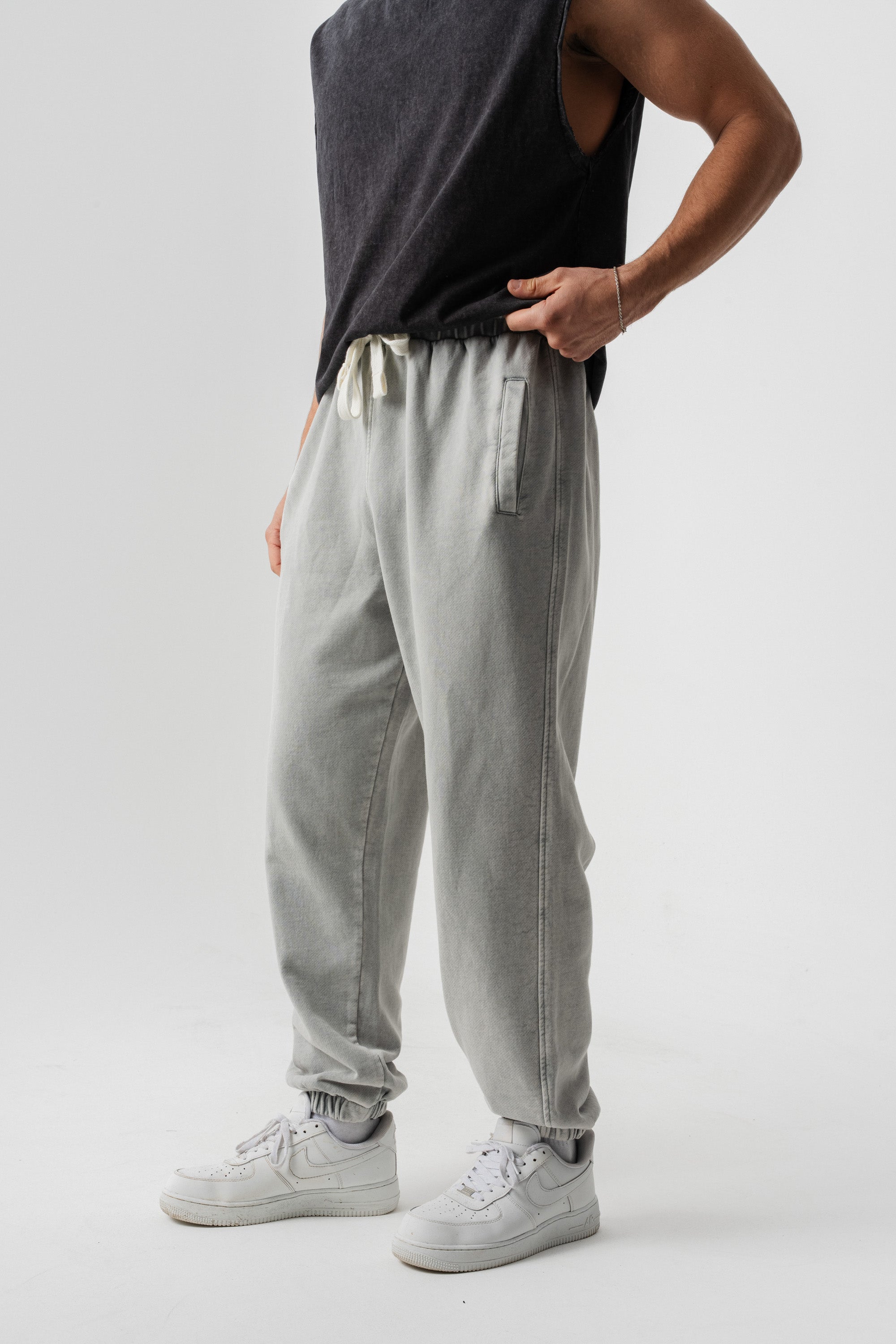 BORZ Yıkamalı Paçası Lastikli Eşofman Altı - Gri-3