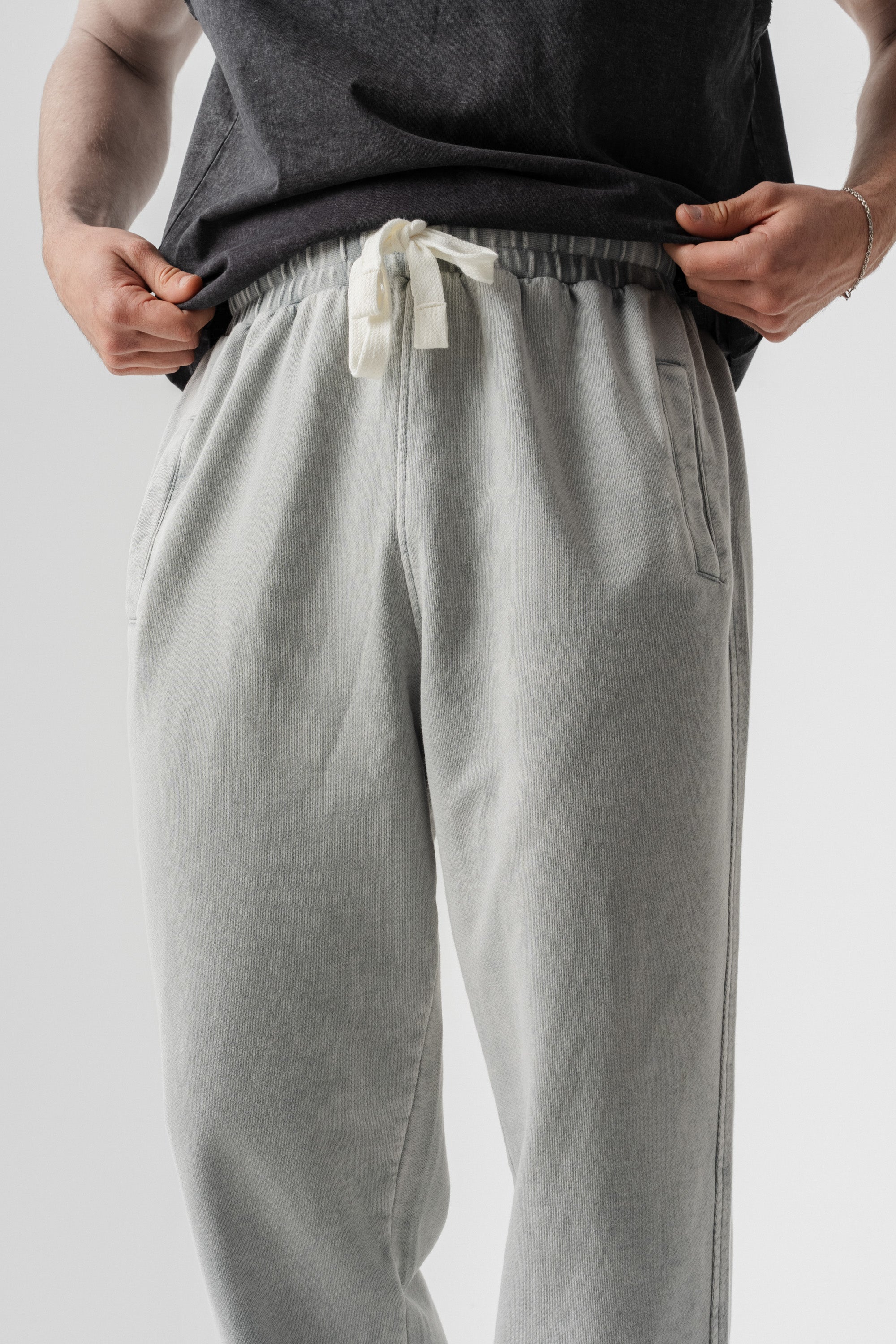 BORZ Yıkamalı Paçası Lastikli Eşofman Altı - Gri-4