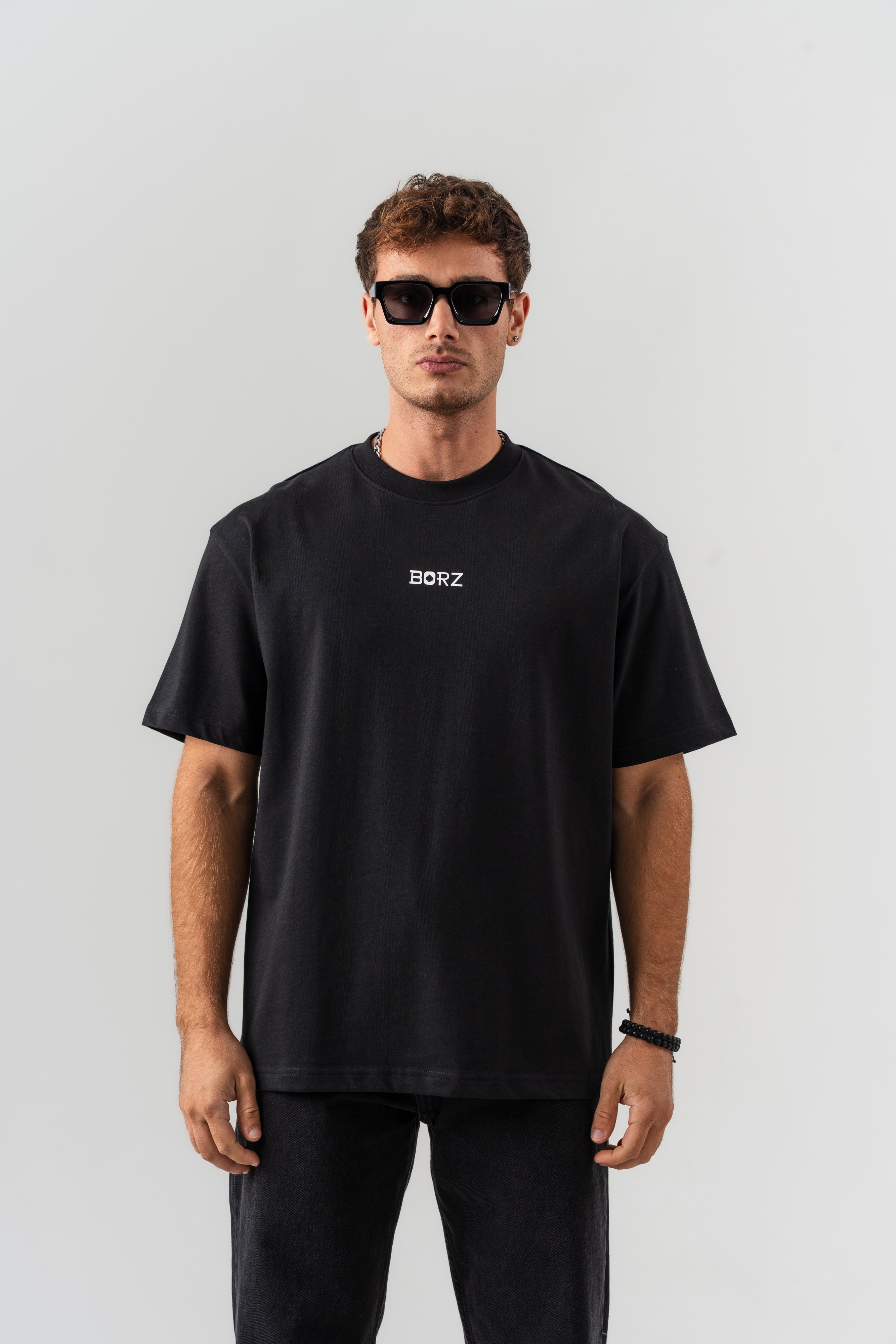 BORZ İskambil Kağıdı Sırt Baskılı Oversize Kalıp T-shirt - Siyah-2