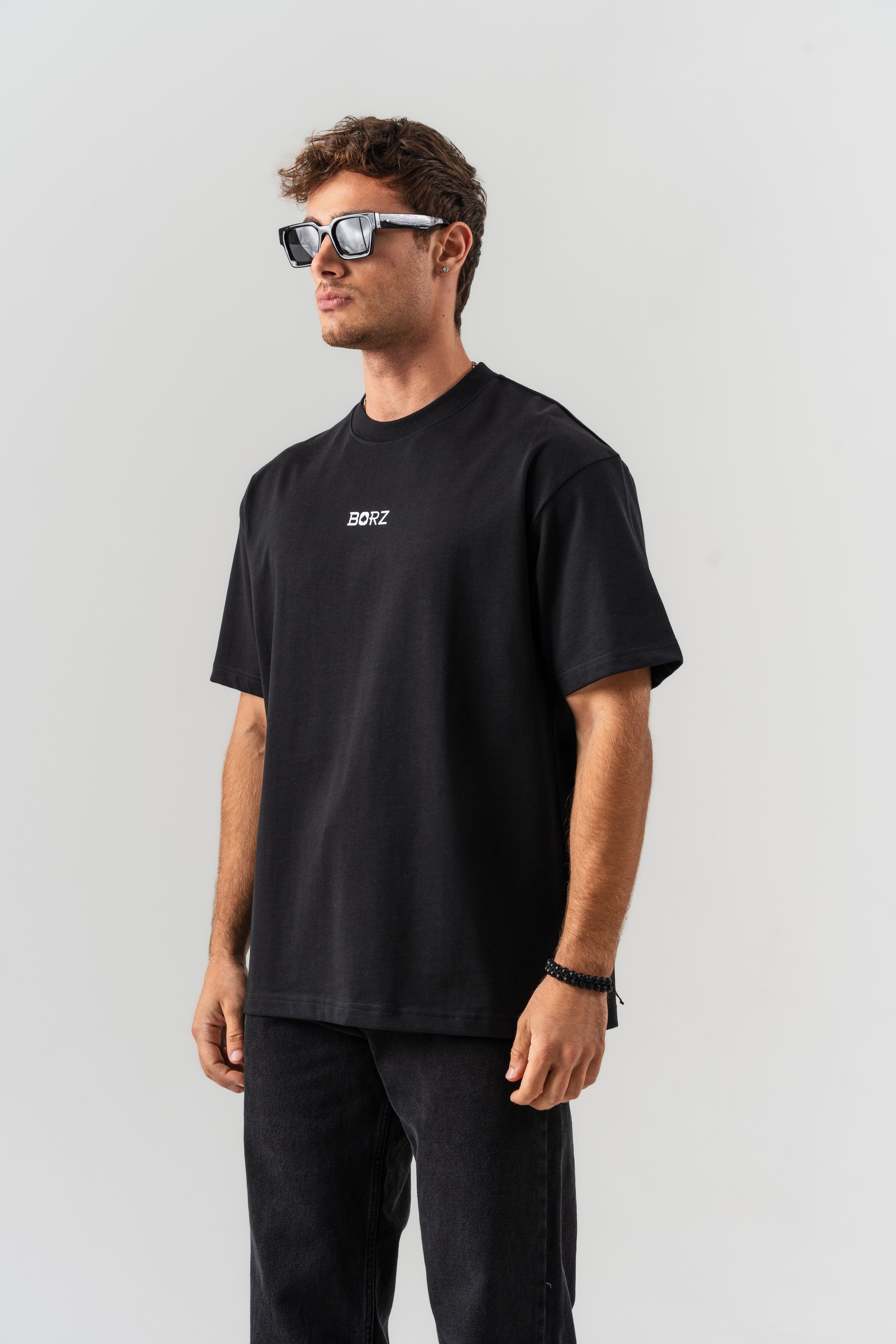 BORZ İskambil Kağıdı Sırt Baskılı Oversize Kalıp T-shirt - Siyah-3