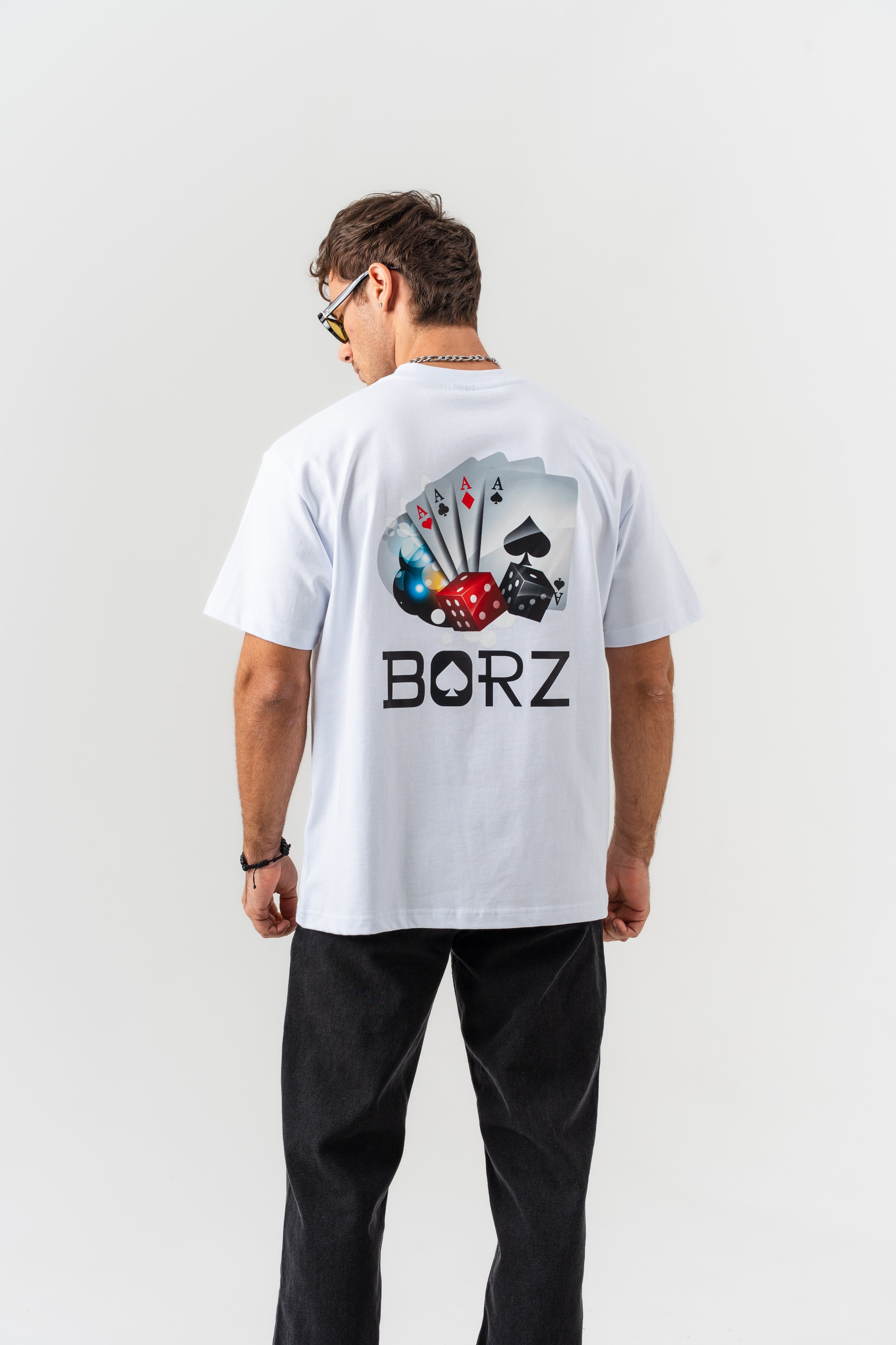 BORZ İskambil Kağıdı Sırt Baskılı Oversize Kalıp T-shirt - Beyaz