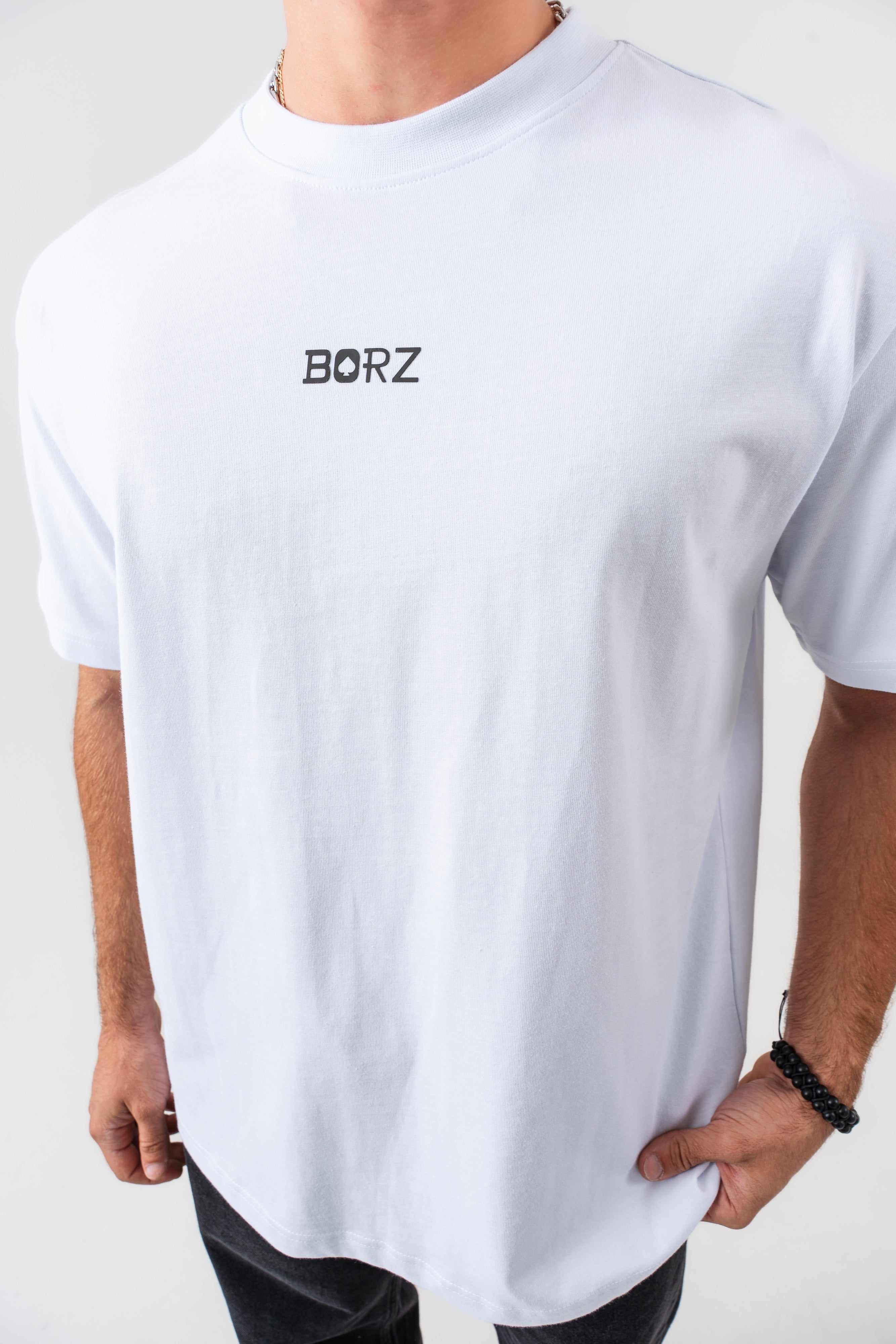 BORZ İskambil Kağıdı Sırt Baskılı Oversize Kalıp T-shirt - Beyaz-6