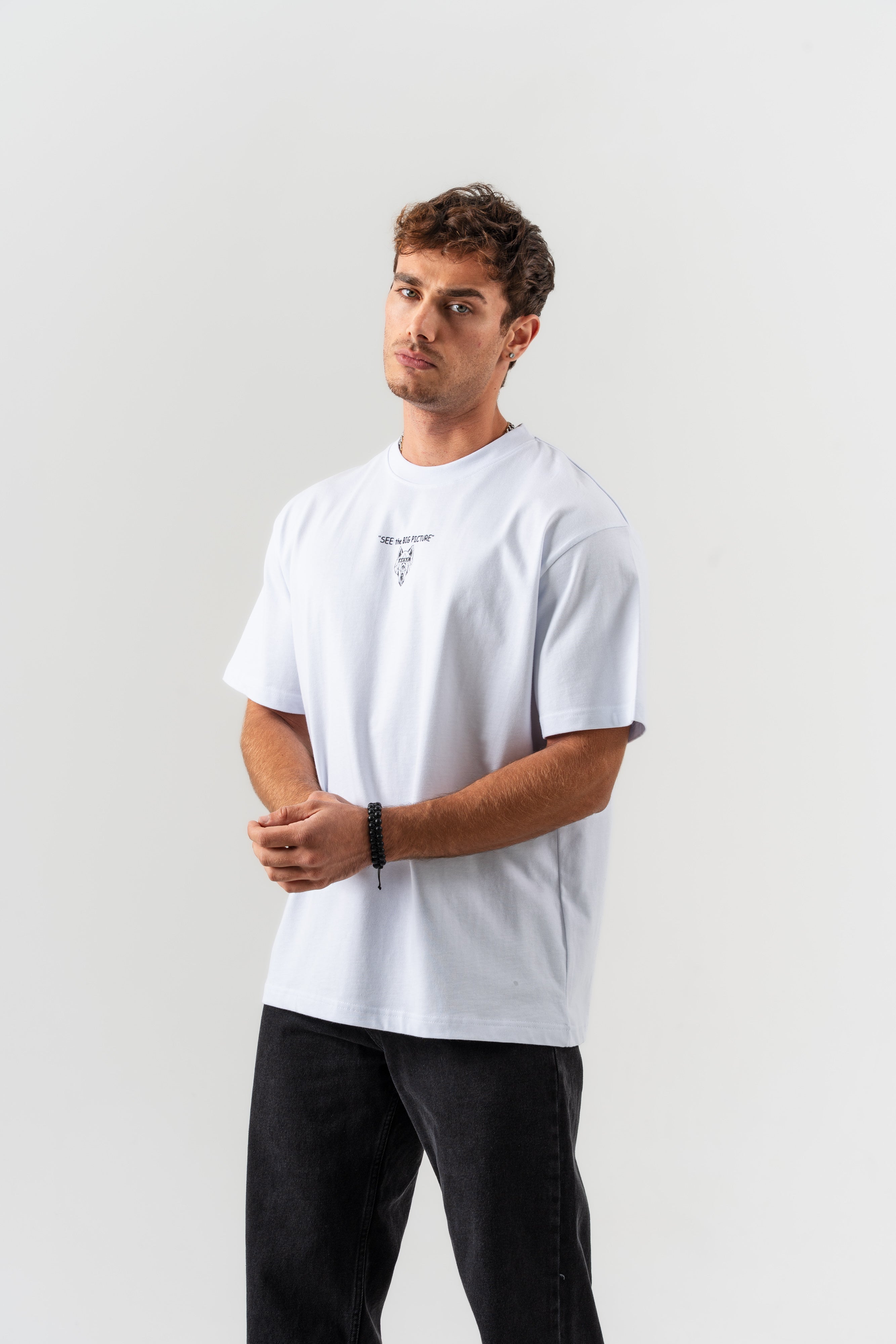 BORZ "See The Big Picture" Yazı Detaylı Oversize Kalıp T-shirt - Beyaz-5