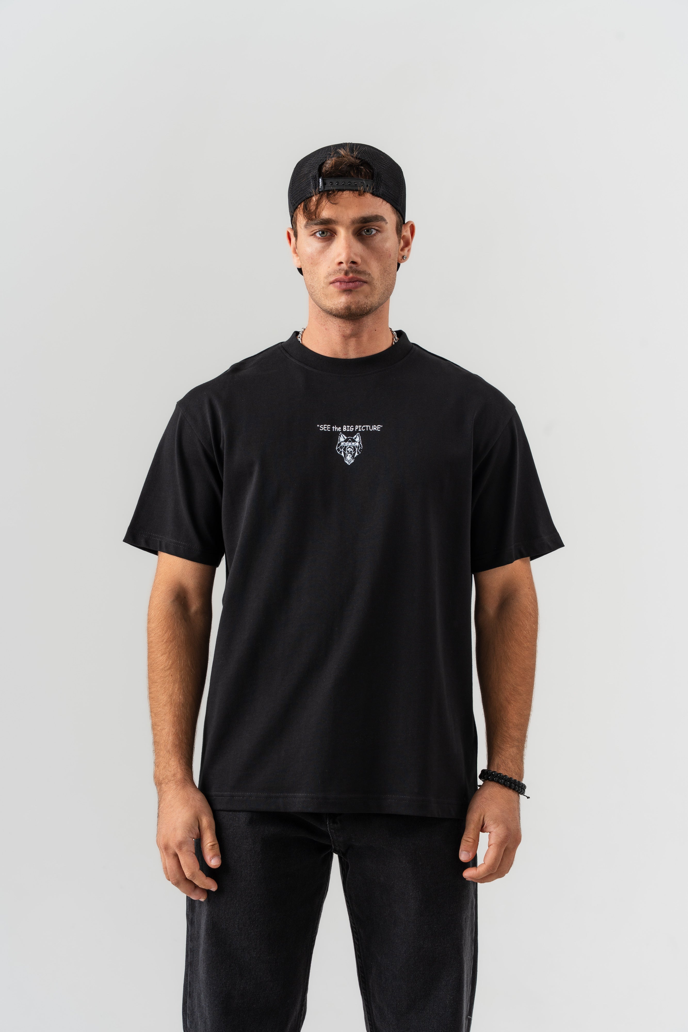 BORZ "See The Big Picture" Yazı Detaylı Oversize Kalıp T-shirt - Siyah