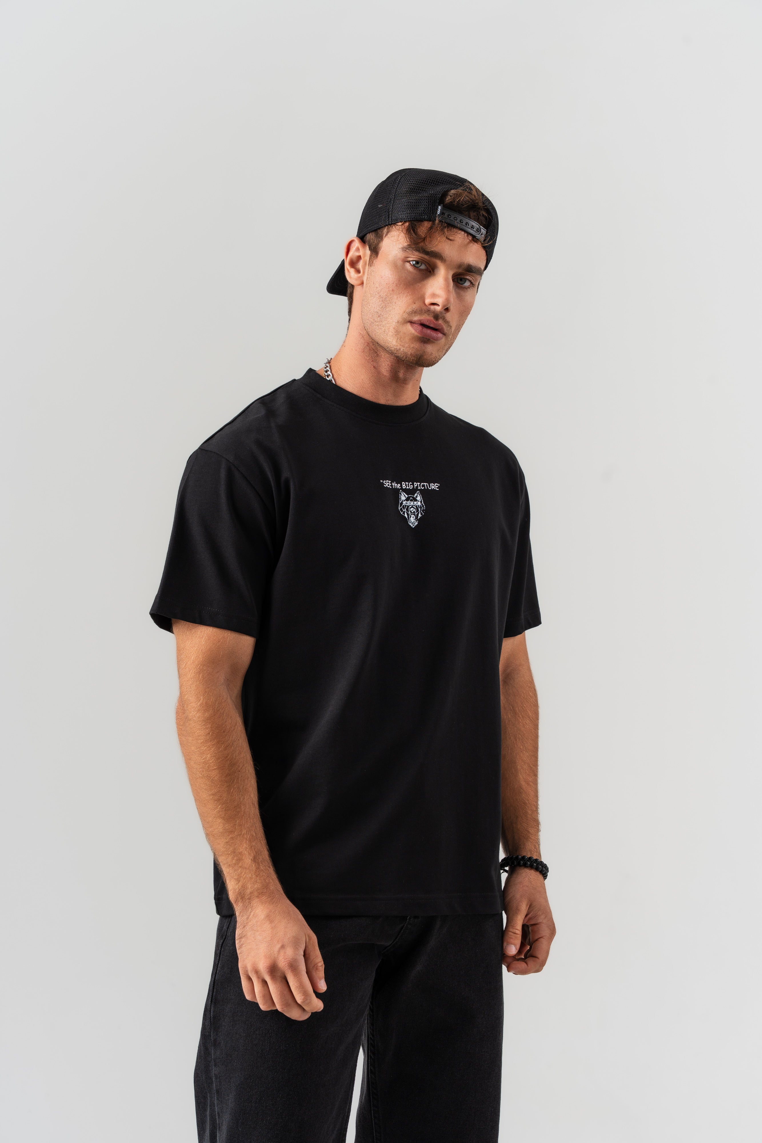 BORZ "See The Big Picture" Yazı Detaylı Oversize Kalıp T-shirt - Siyah-4