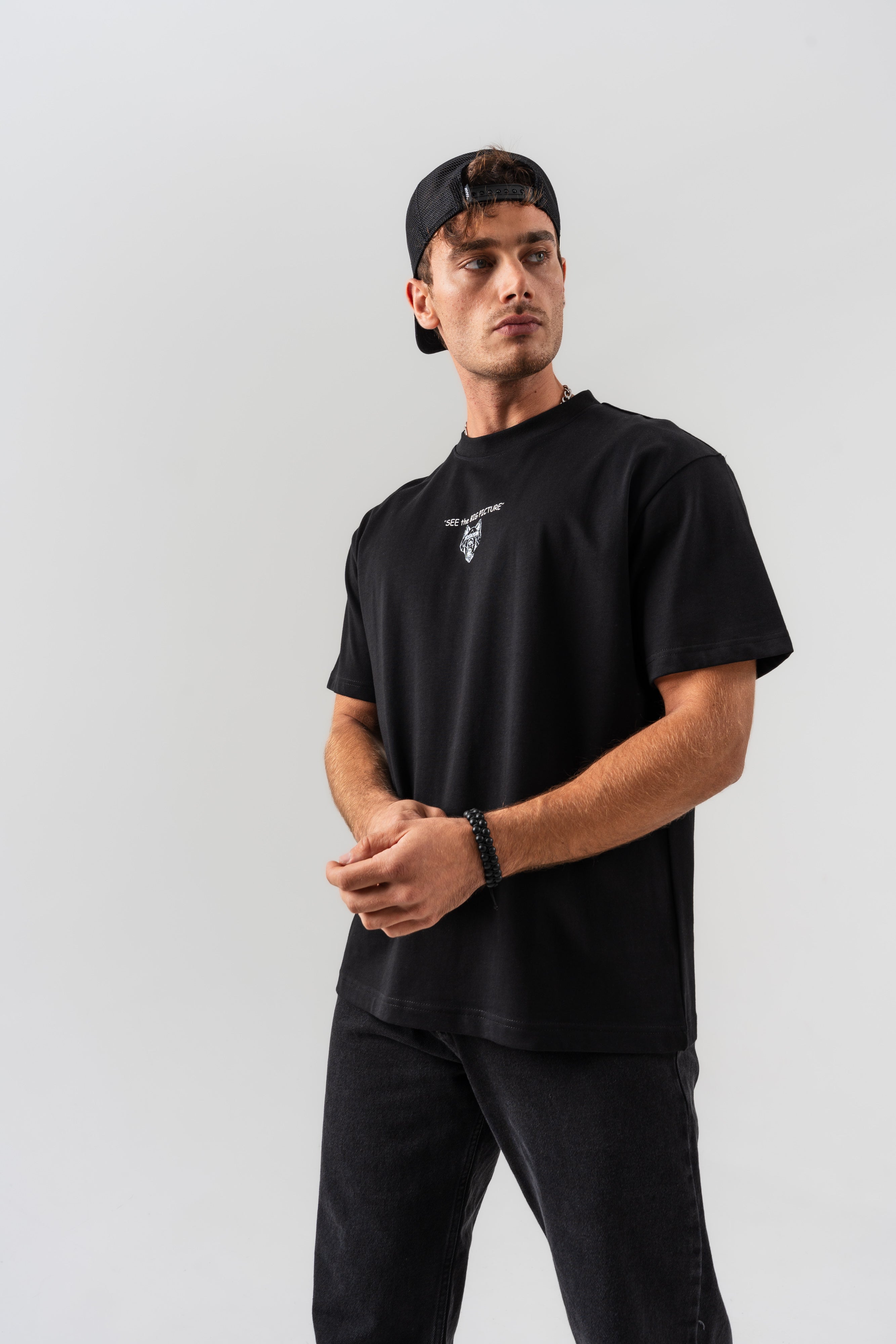 BORZ "See The Big Picture" Yazı Detaylı Oversize Kalıp T-shirt - Siyah-5