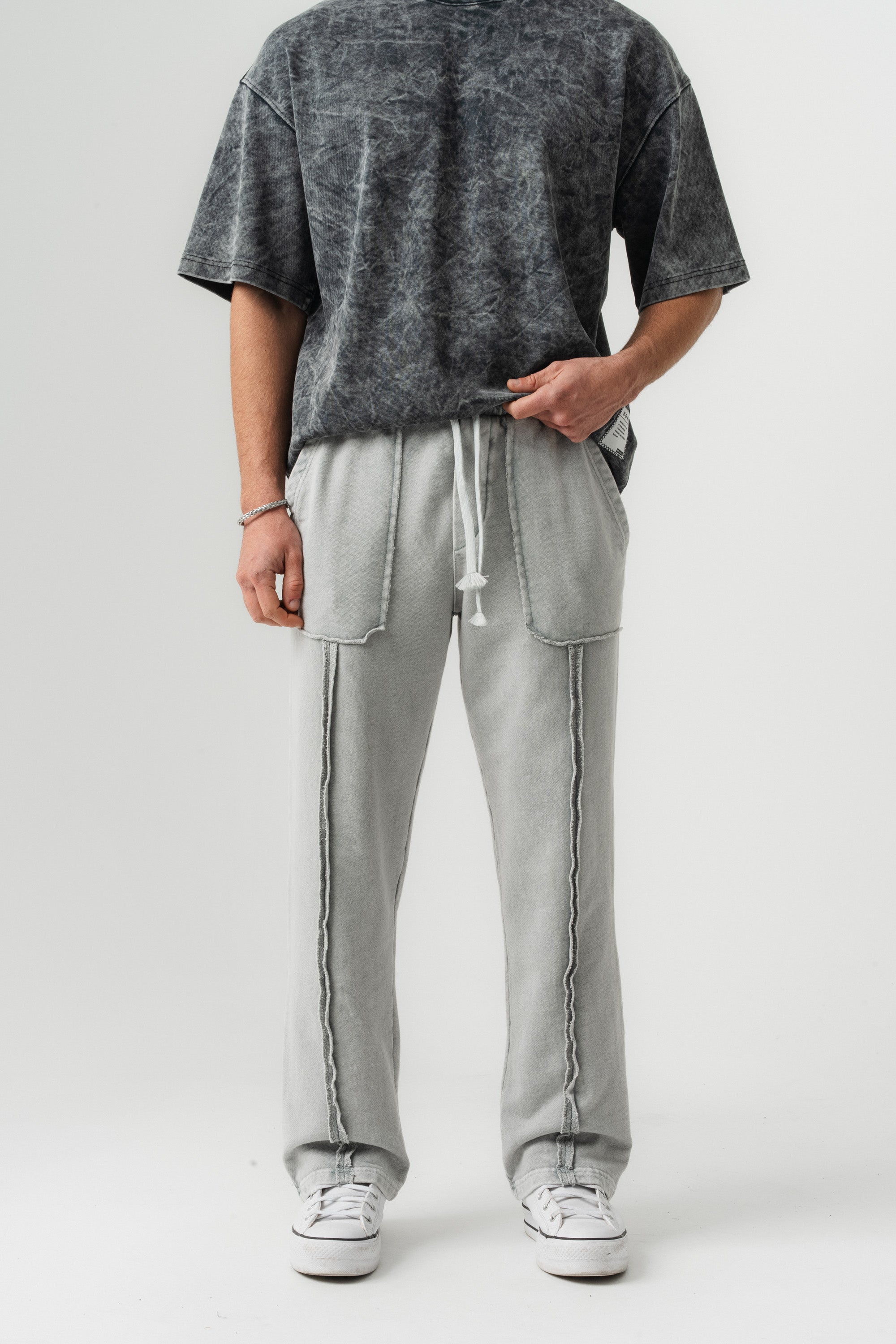 BORZ Yıkamalı Pis Dikişli Baggy Eşofman Altı - Gri