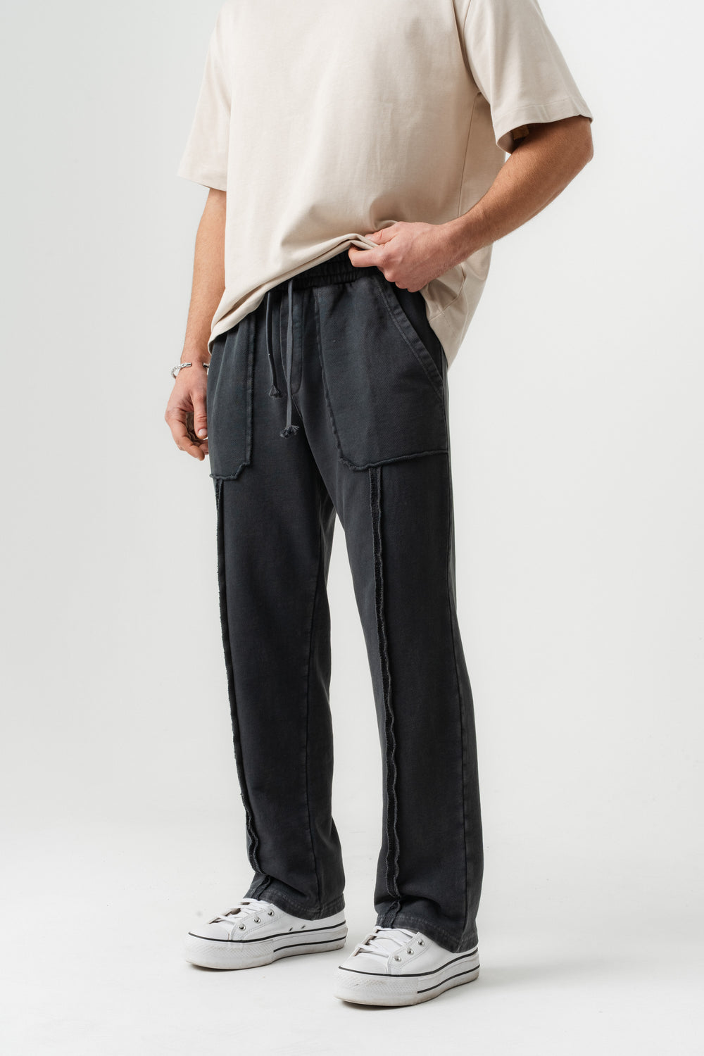 BORZ Yıkamalı Pis Dikişli Baggy Eşofman Altı - Siyah