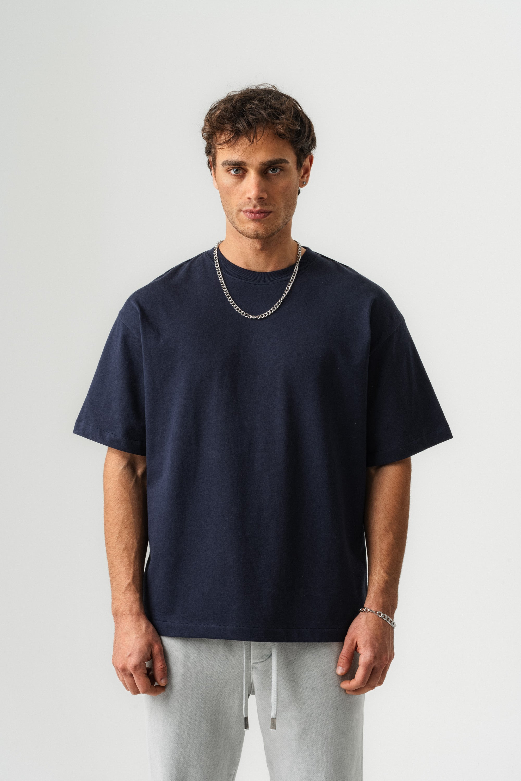 BORZ Oversize Kalıp Basic T-shirt - Lacivert