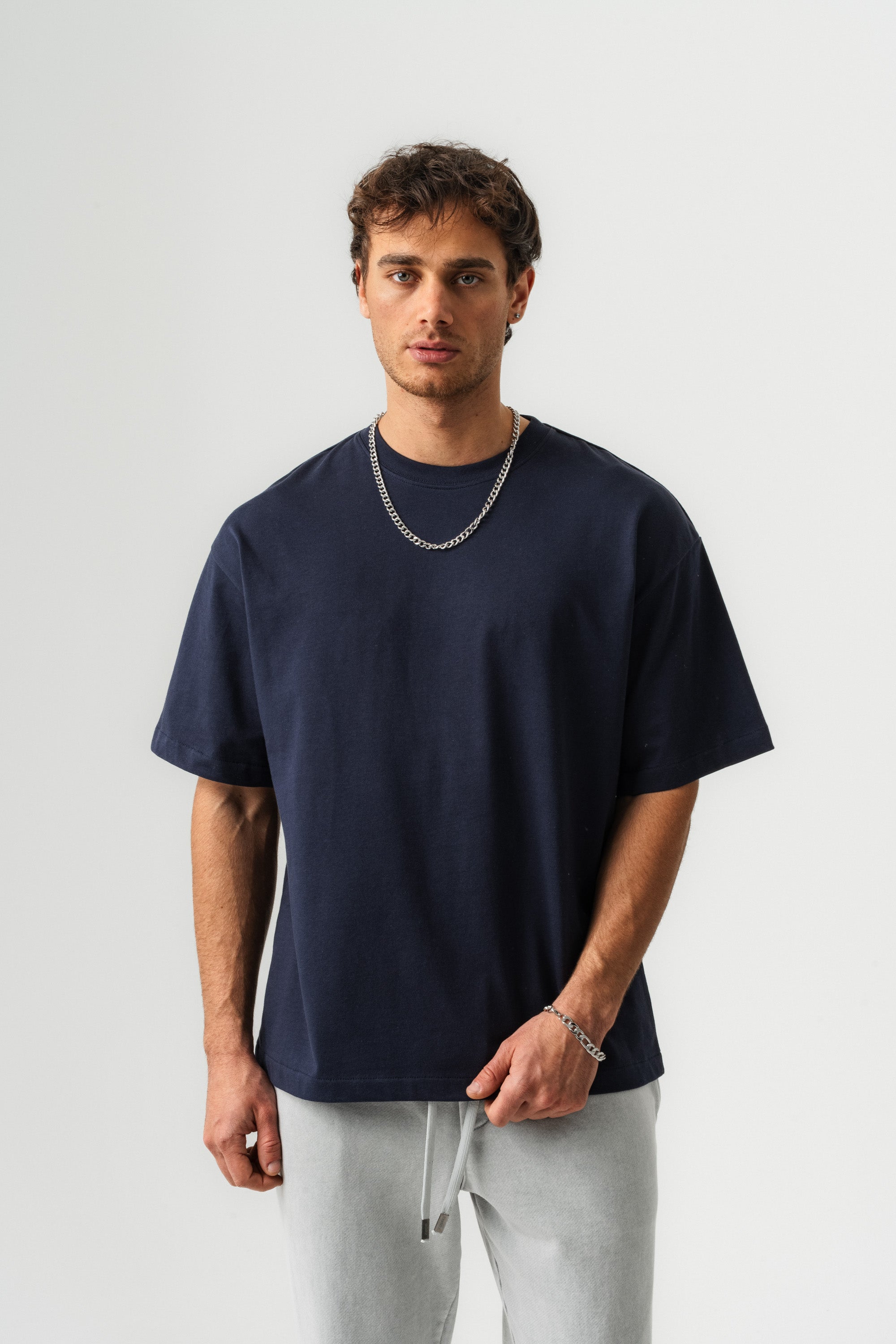 BORZ Oversize Kalıp Basic T-shirt - Lacivert-2