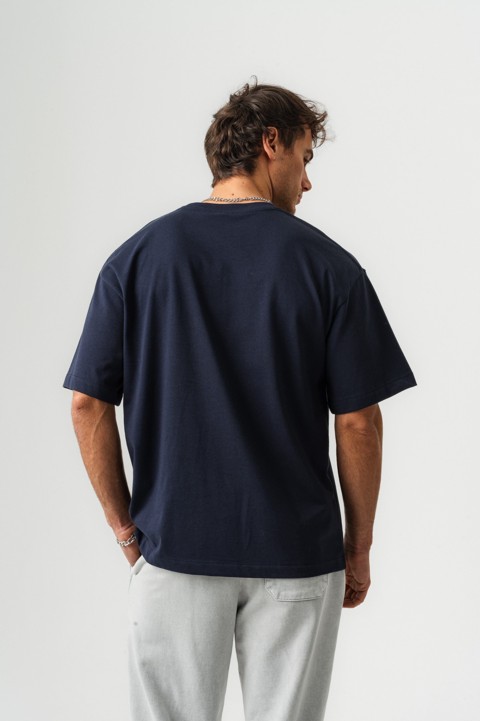 BORZ Oversize Kalıp Basic T-shirt - Lacivert-3
