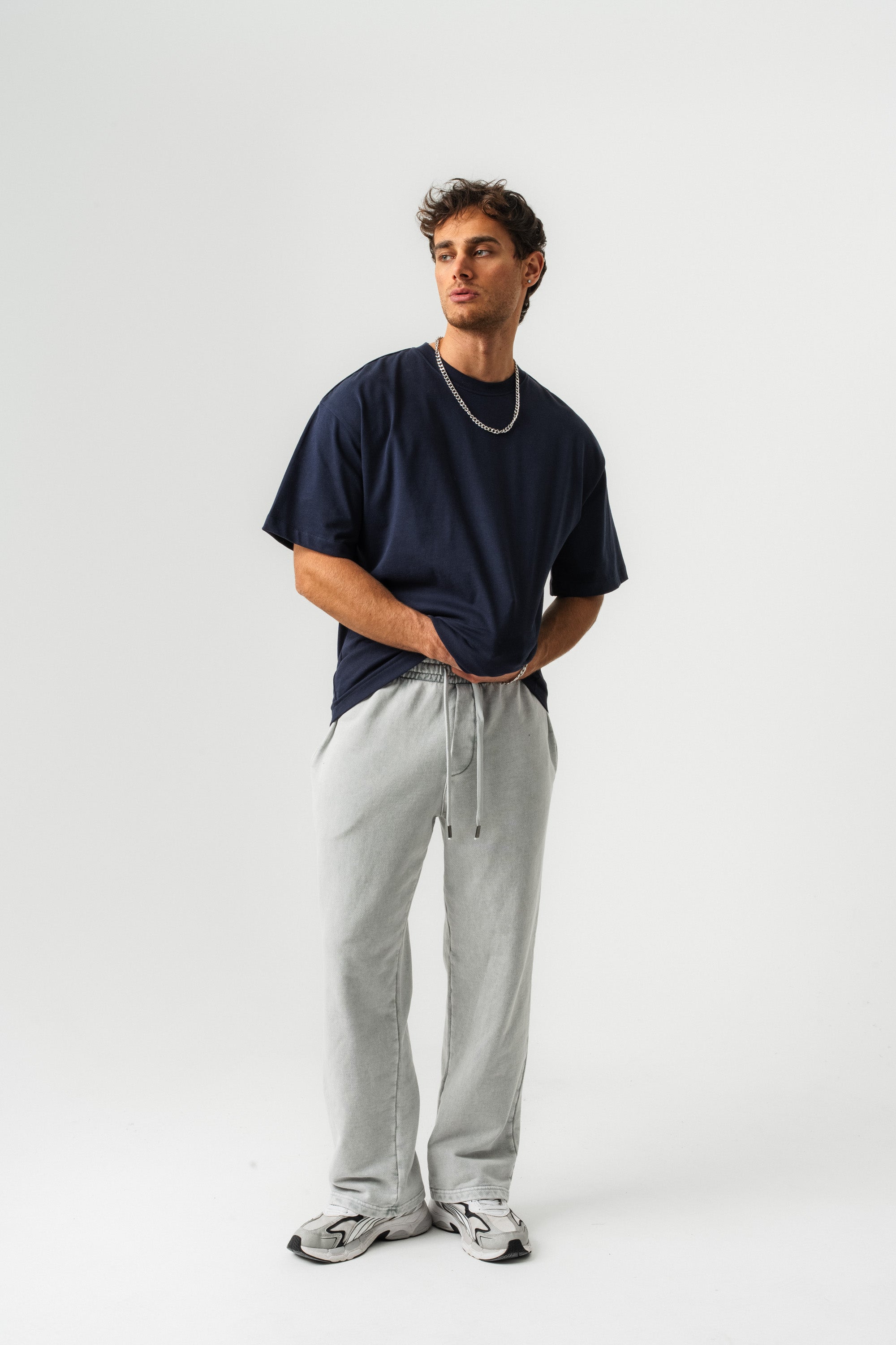 BORZ Oversize Kalıp Basic T-shirt - Lacivert-6