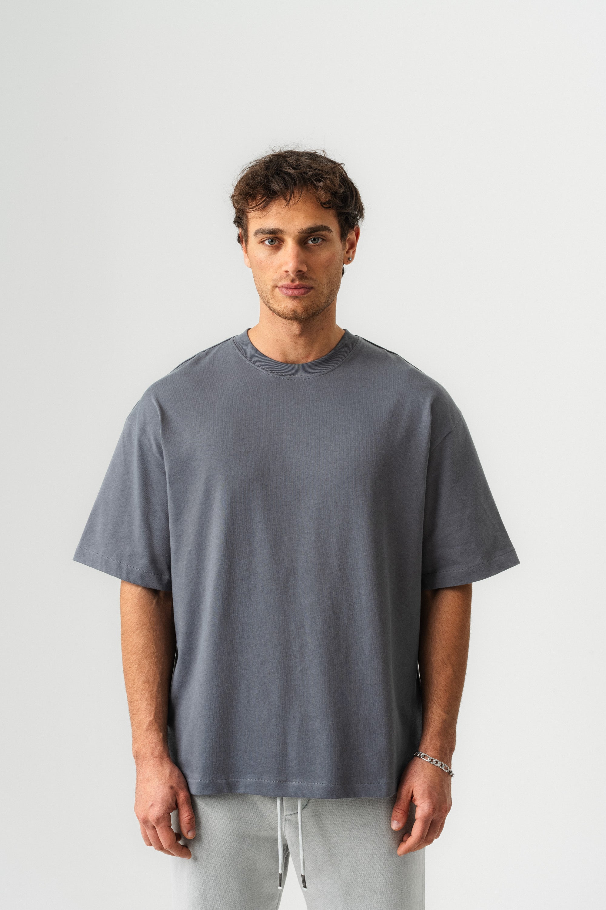 BORZ Oversize Kalıp Basic T-shirt - Grafit