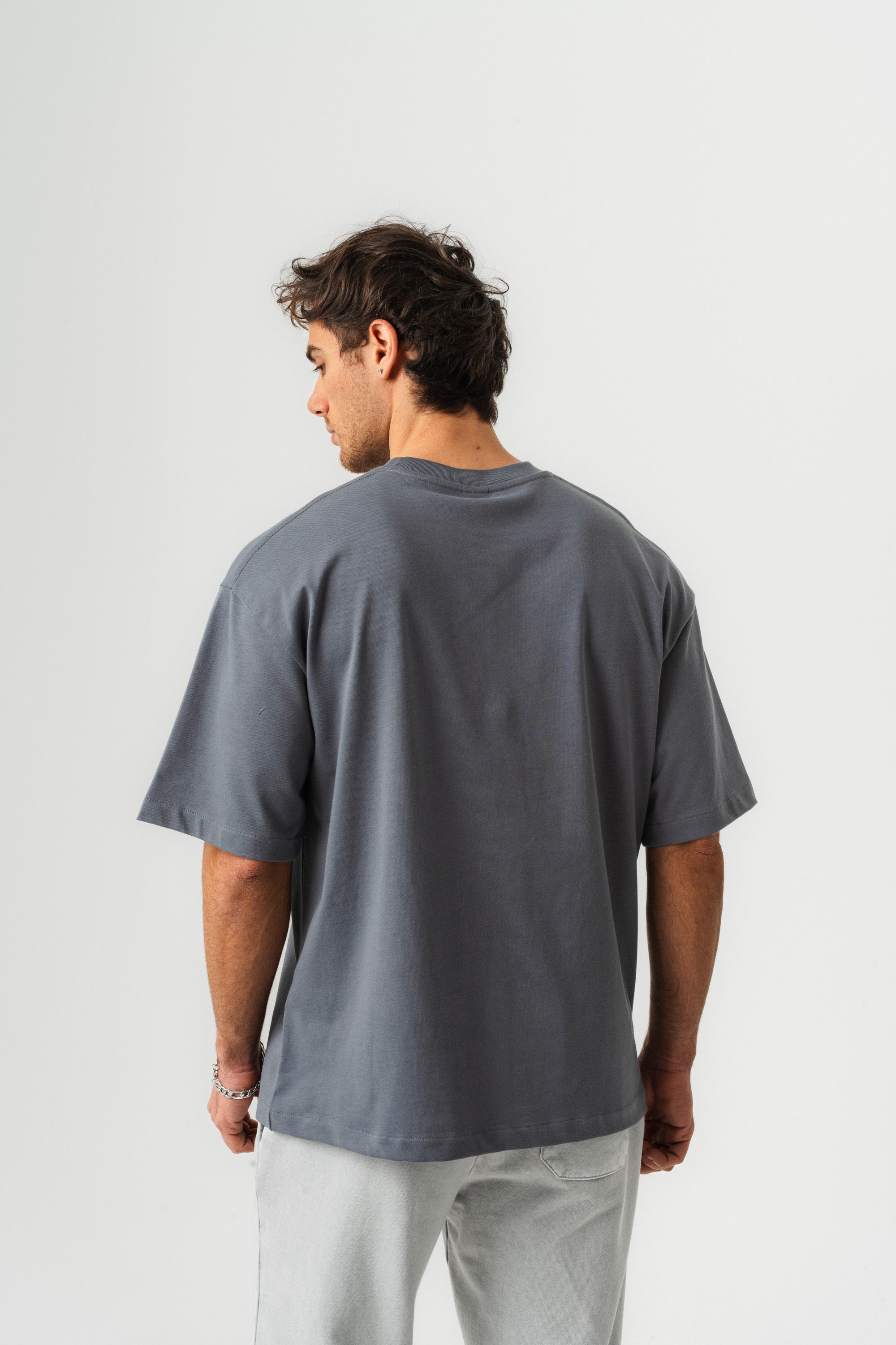 BORZ Oversize Kalıp Basic T-shirt - Grafit-3