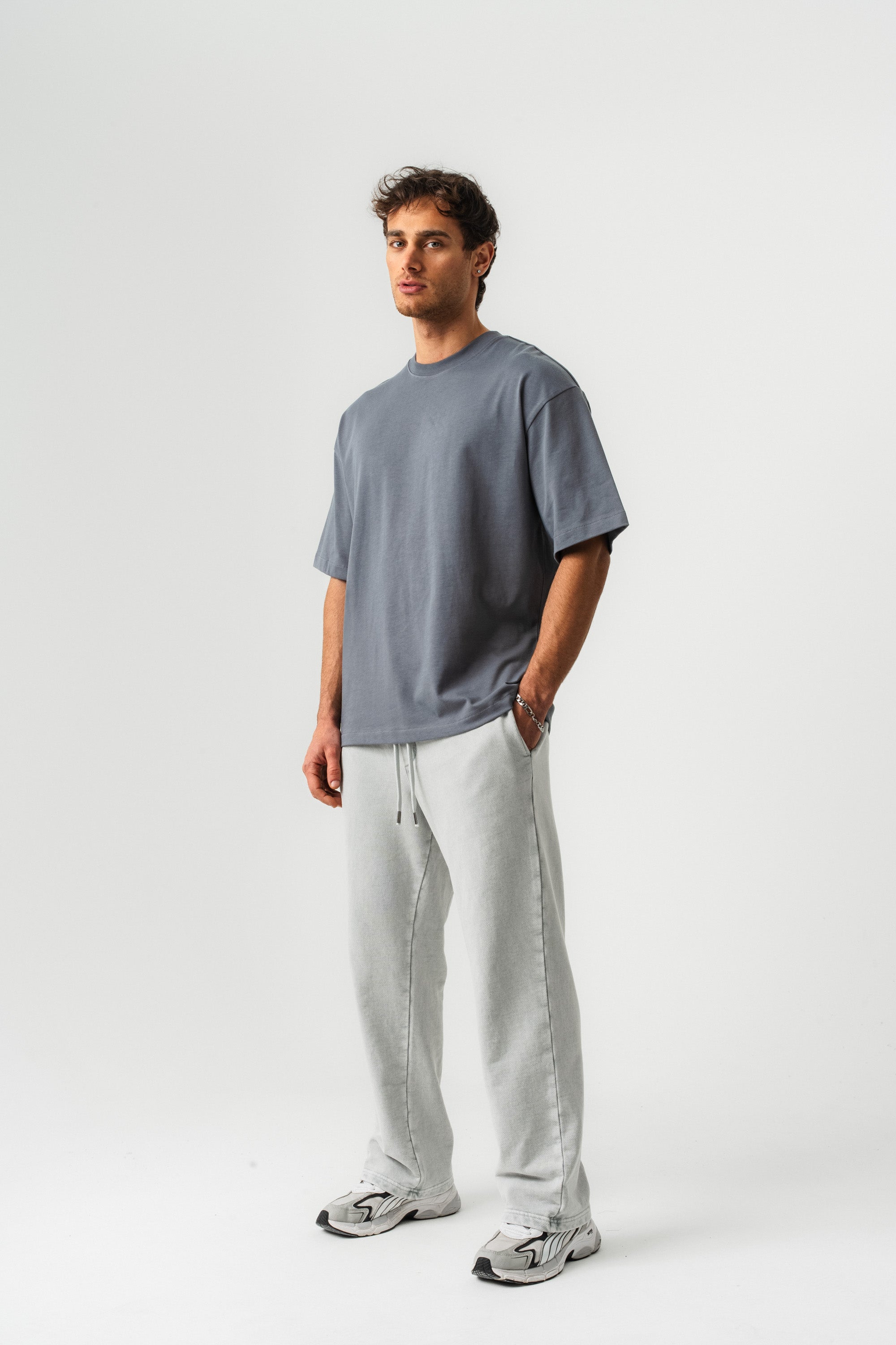 BORZ Oversize Kalıp Basic T-shirt - Grafit-6