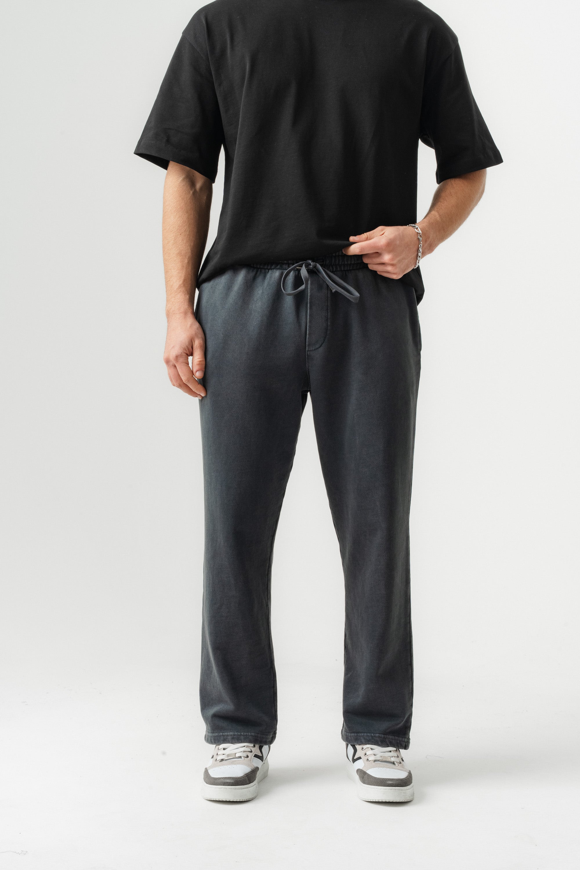 BORZ Yıkamalı Baggy Eşofman Altı - Siyah-2