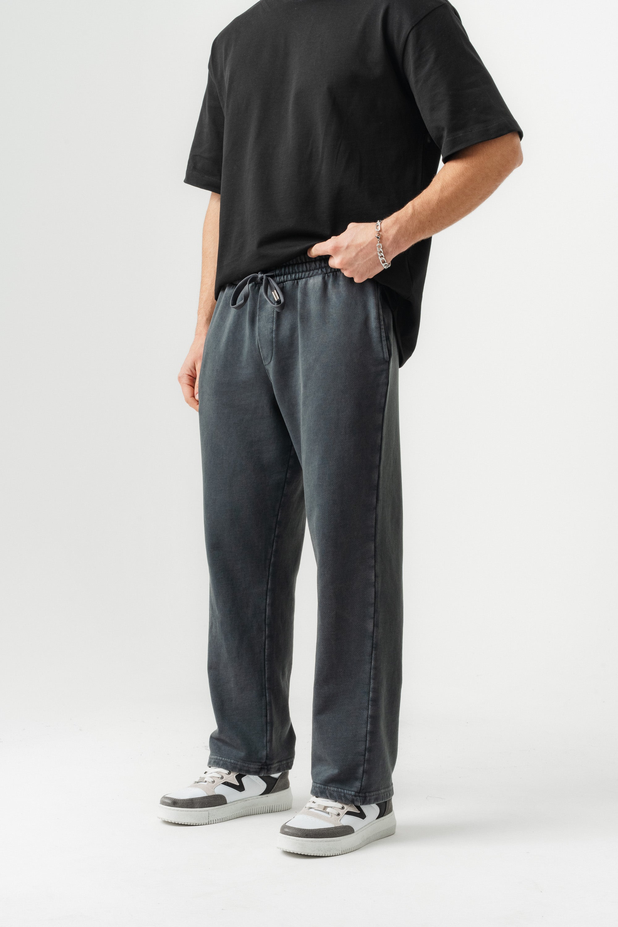 BORZ Yıkamalı Baggy Eşofman Altı - Siyah