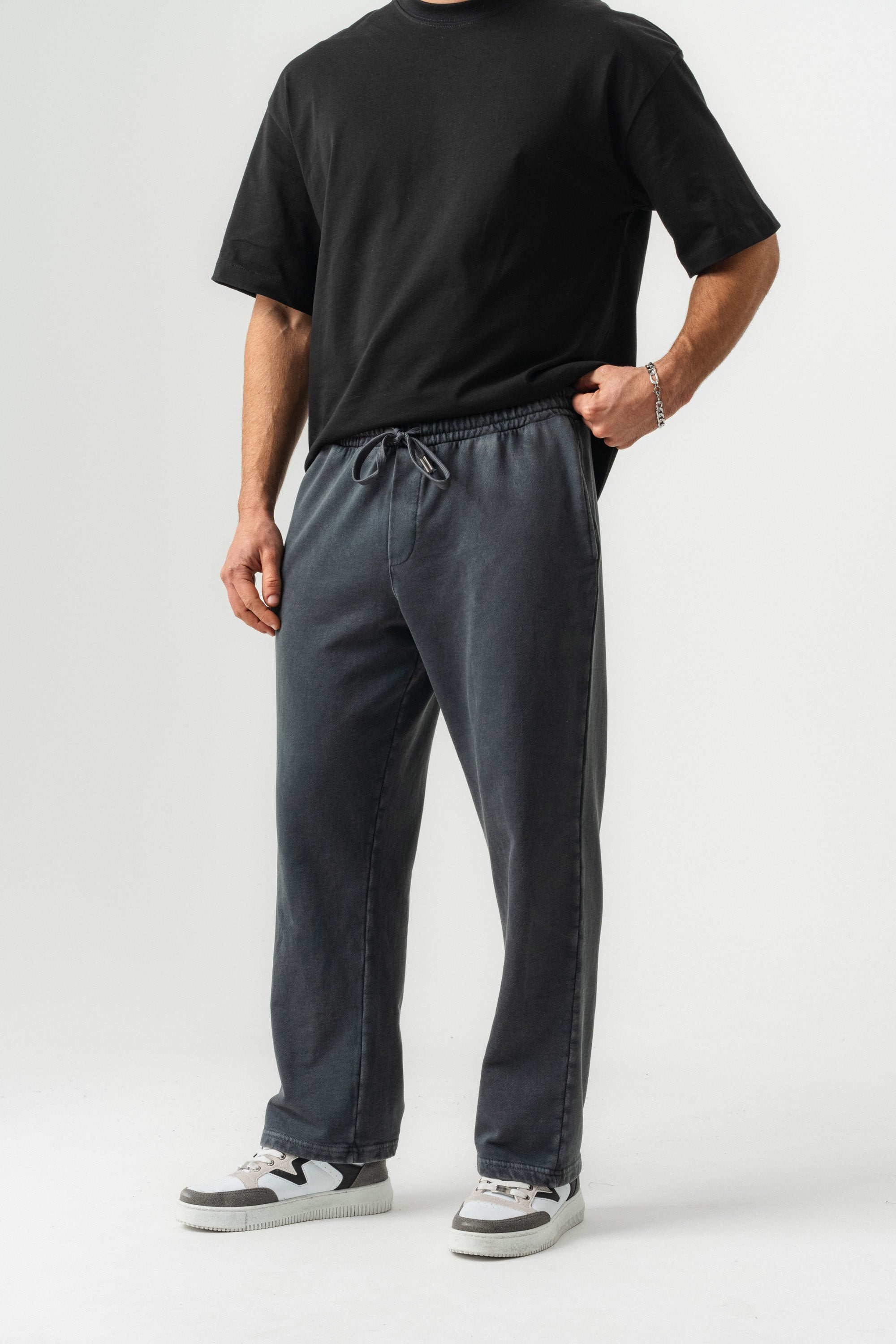 BORZ Yıkamalı Baggy Eşofman Altı - Siyah-3