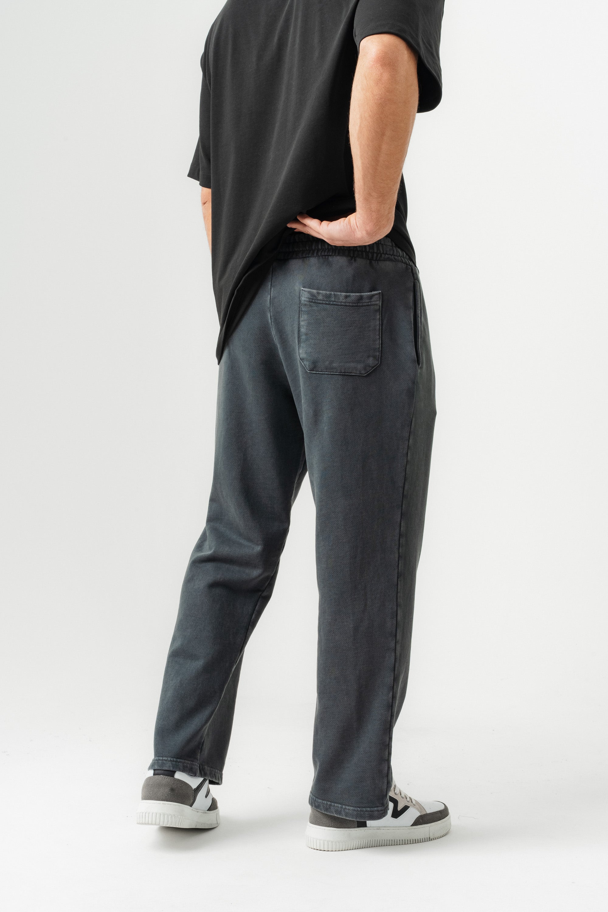 BORZ Yıkamalı Baggy Eşofman Altı - Siyah-4