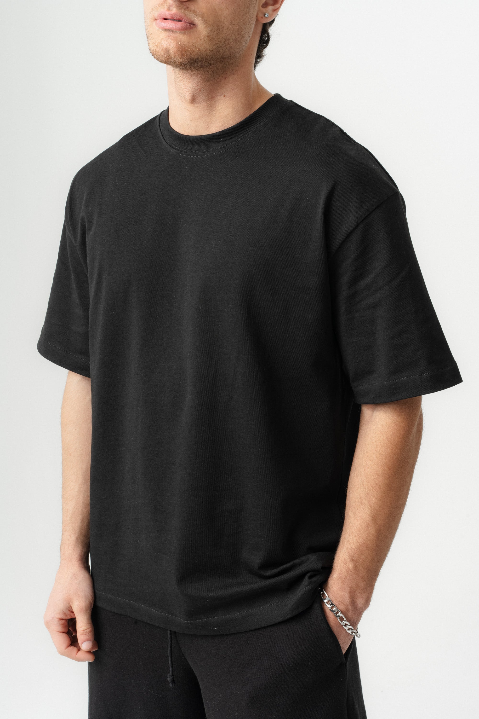 BORZ Oversize Kalıp Basic T-shirt - Siyah-8