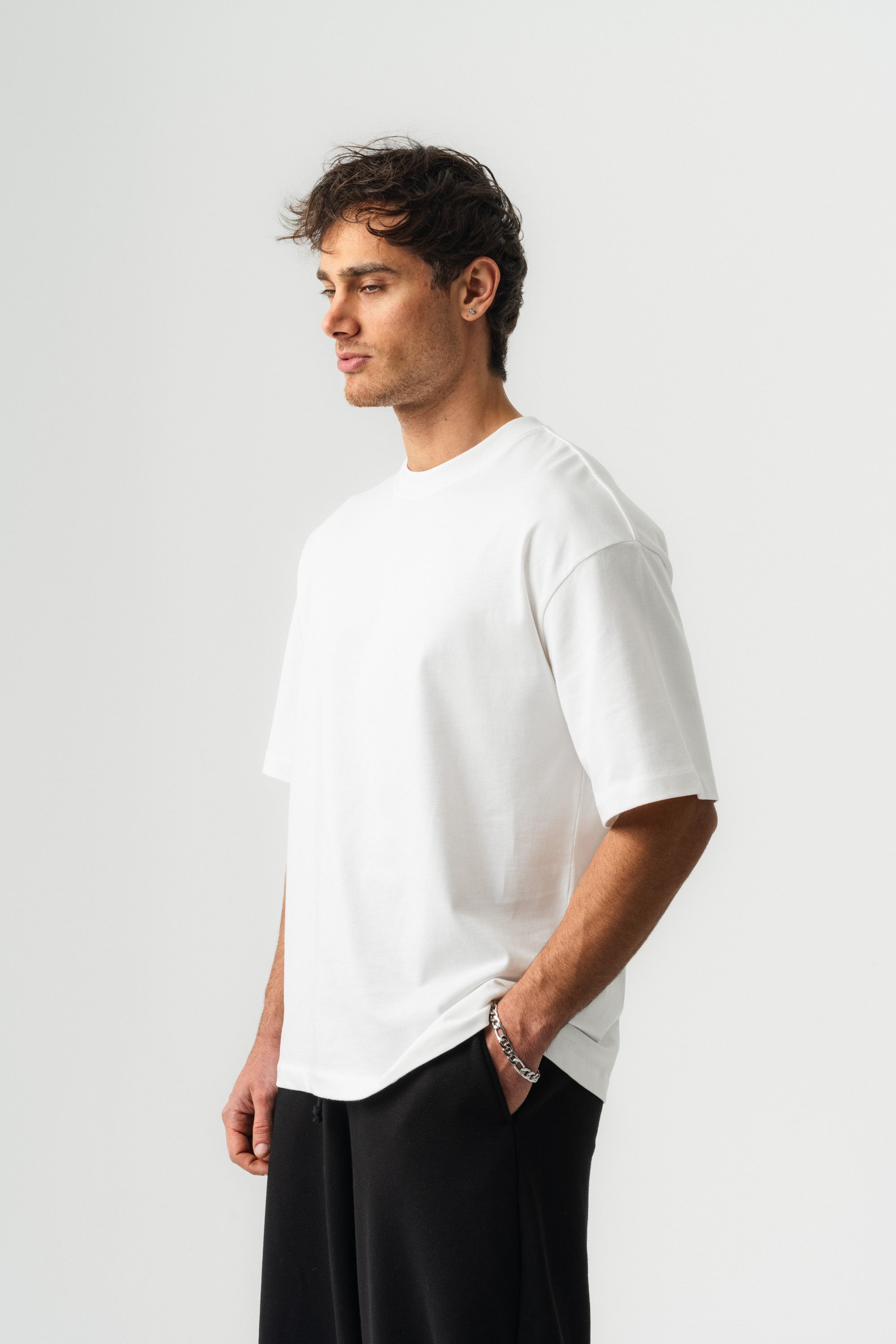 BORZ Oversize Kalıp Basic T-shirt - Beyaz-2
