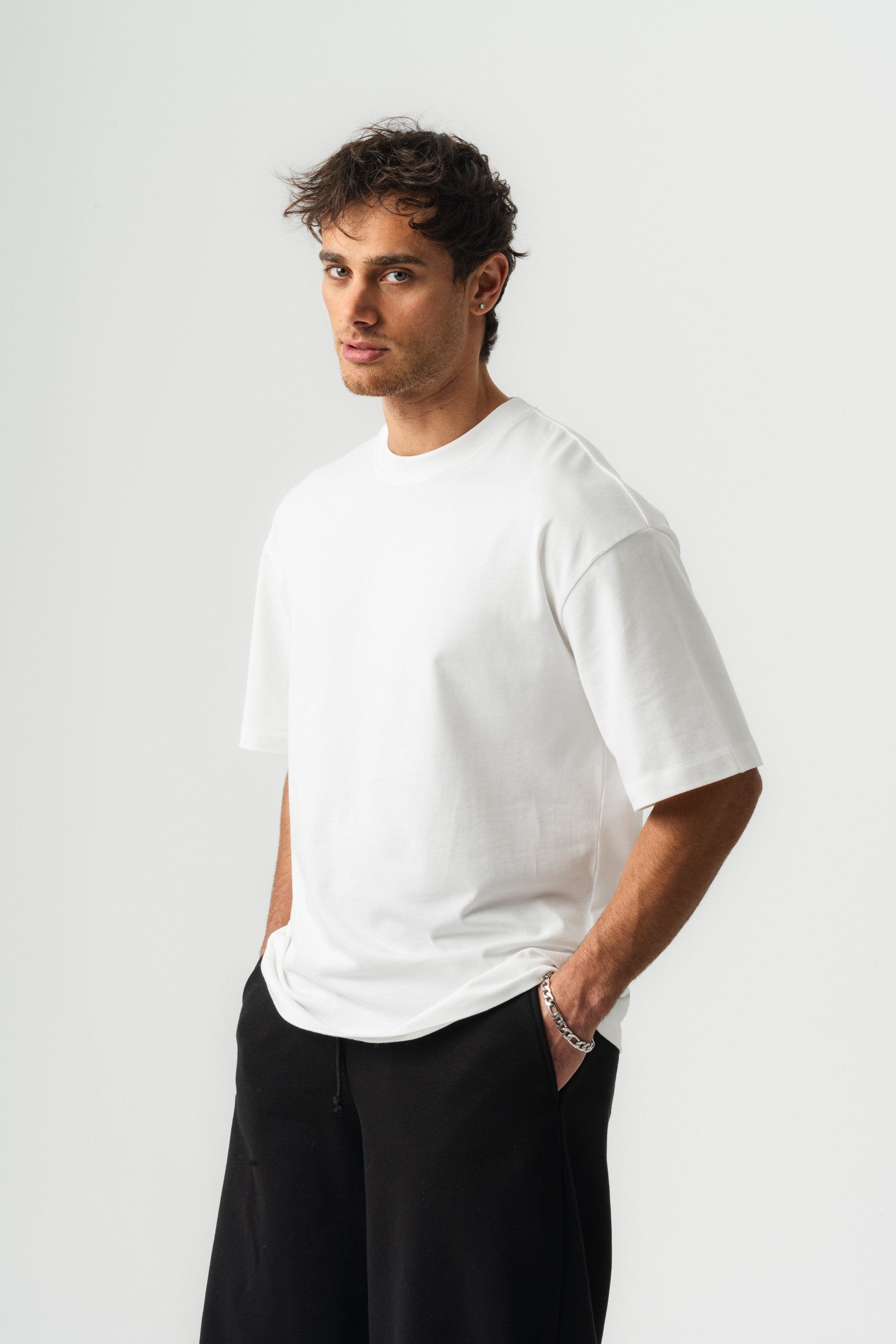 BORZ Oversize Kalıp Basic T-shirt - Beyaz-4