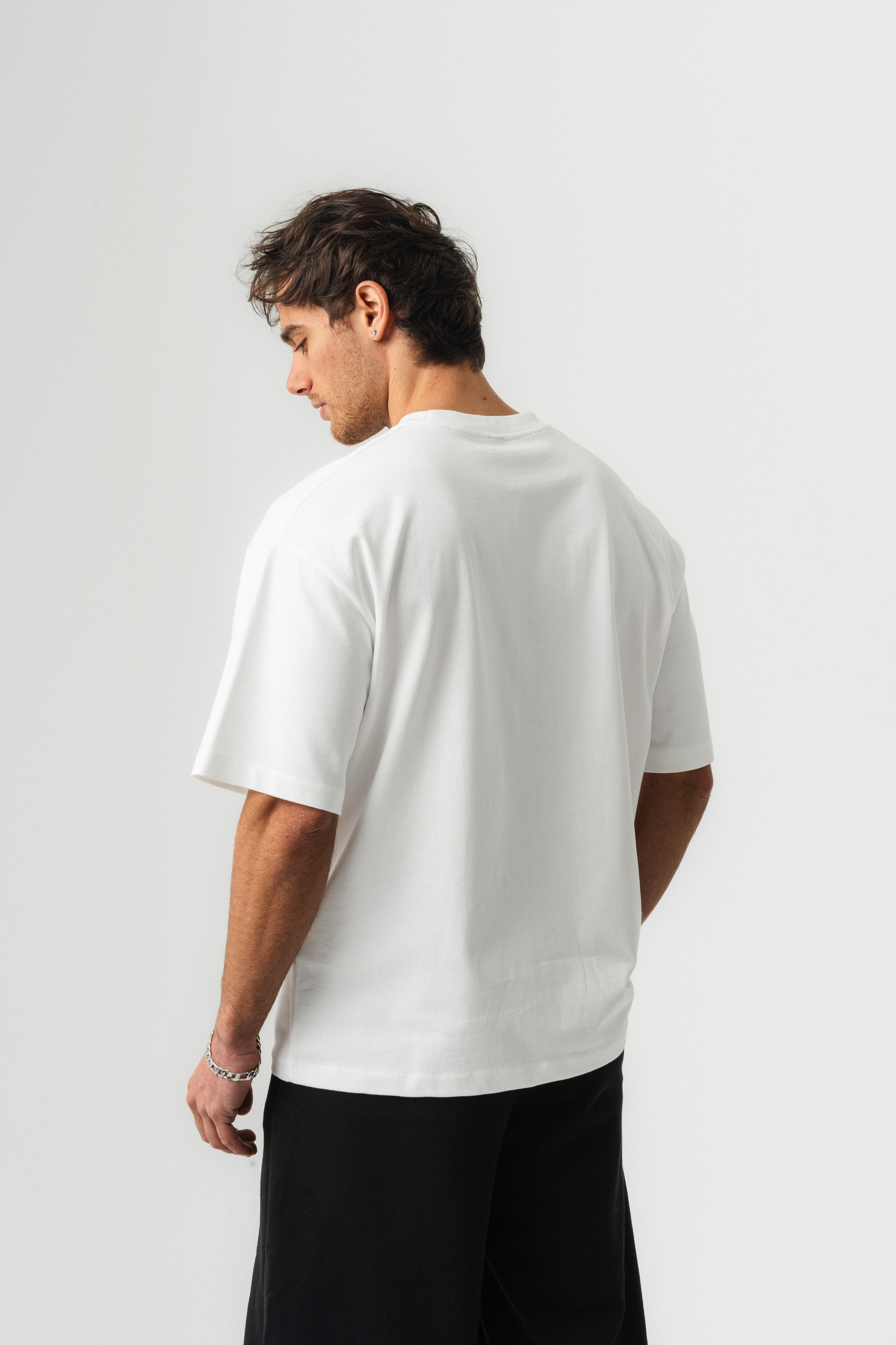 BORZ Oversize Kalıp Basic T-shirt - Beyaz-3