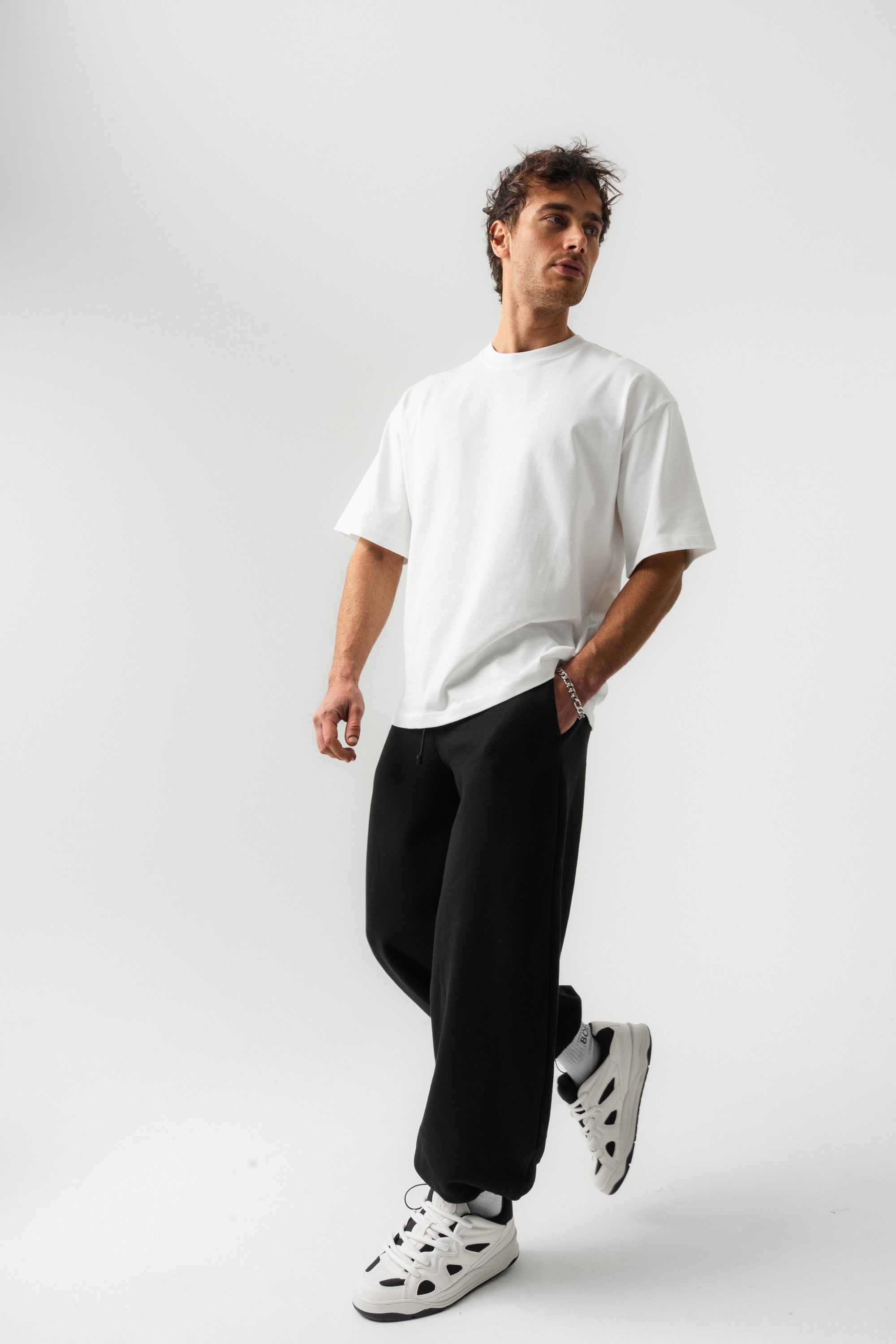 BORZ Oversize Kalıp Basic T-shirt - Beyaz-5