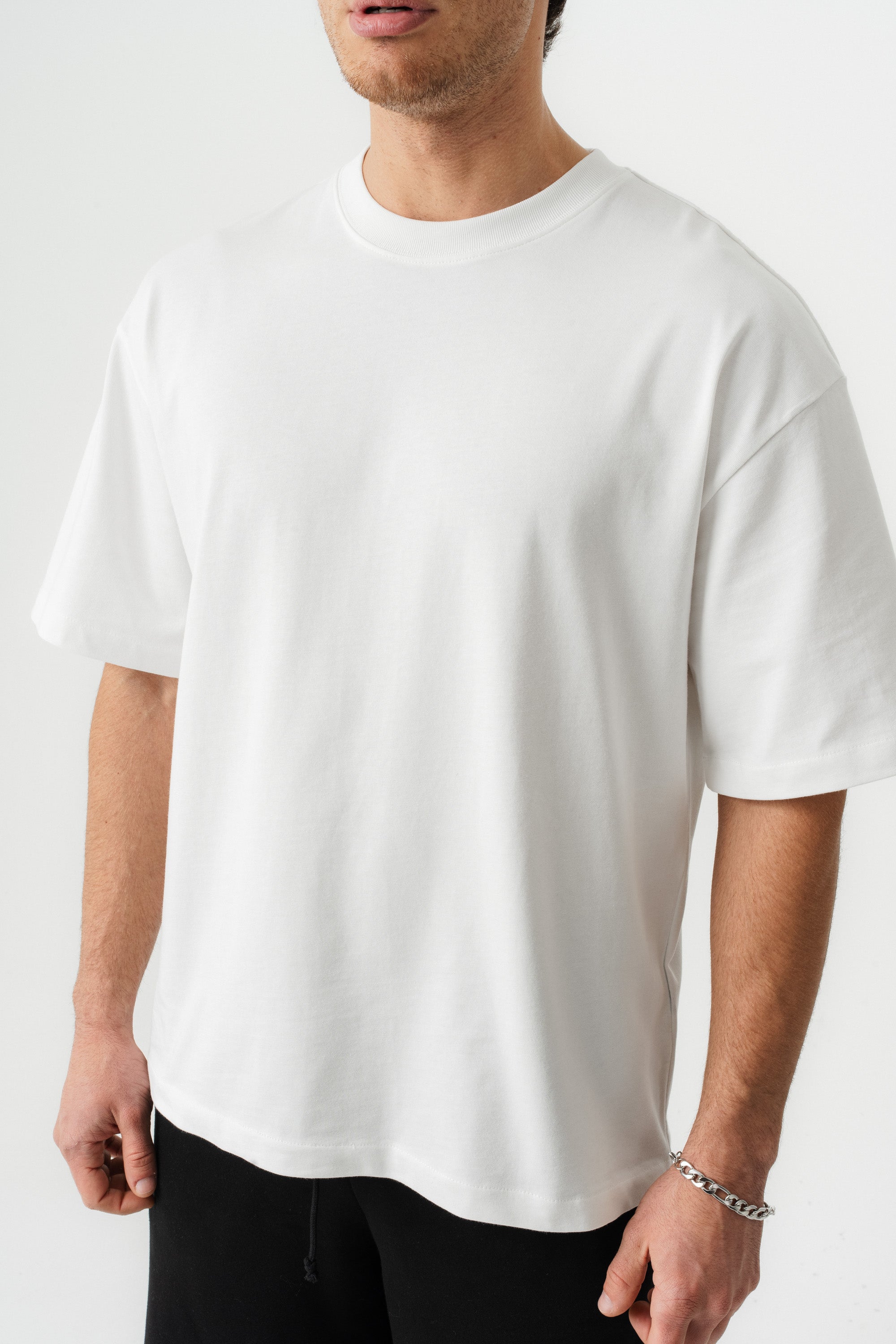 BORZ Oversize Kalıp Basic T-shirt - Beyaz-6